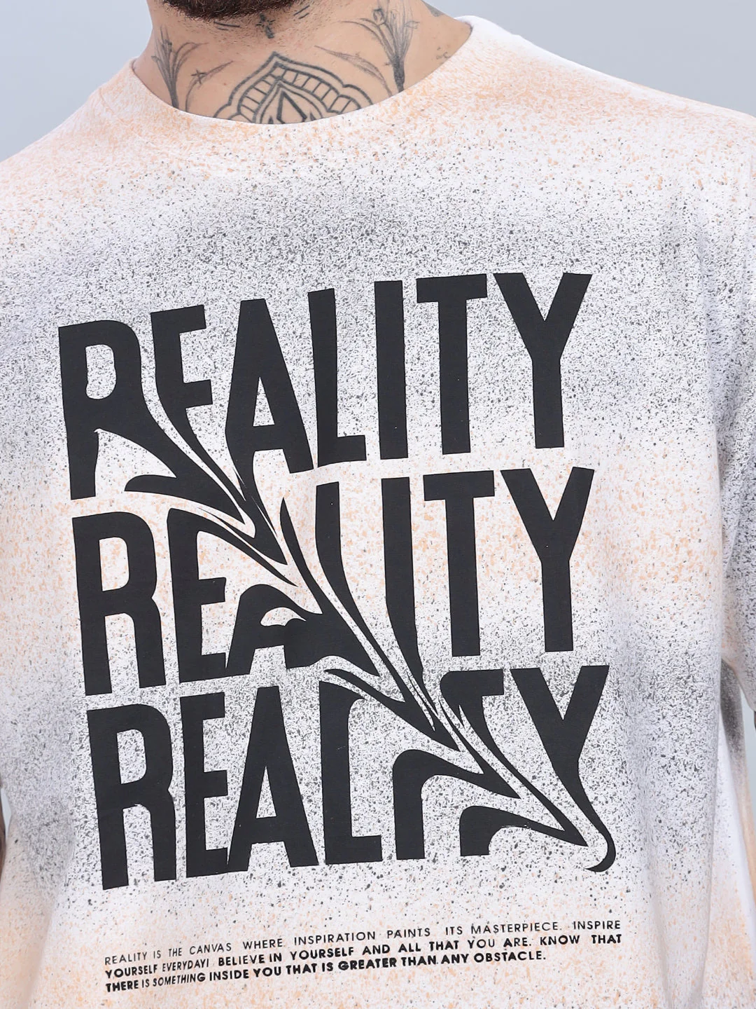 Men Reality Oversized Cream T-Shirt - Image 4