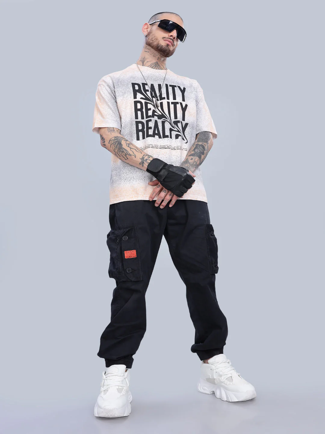 Men Reality Oversized Cream T-Shirt - Image 5