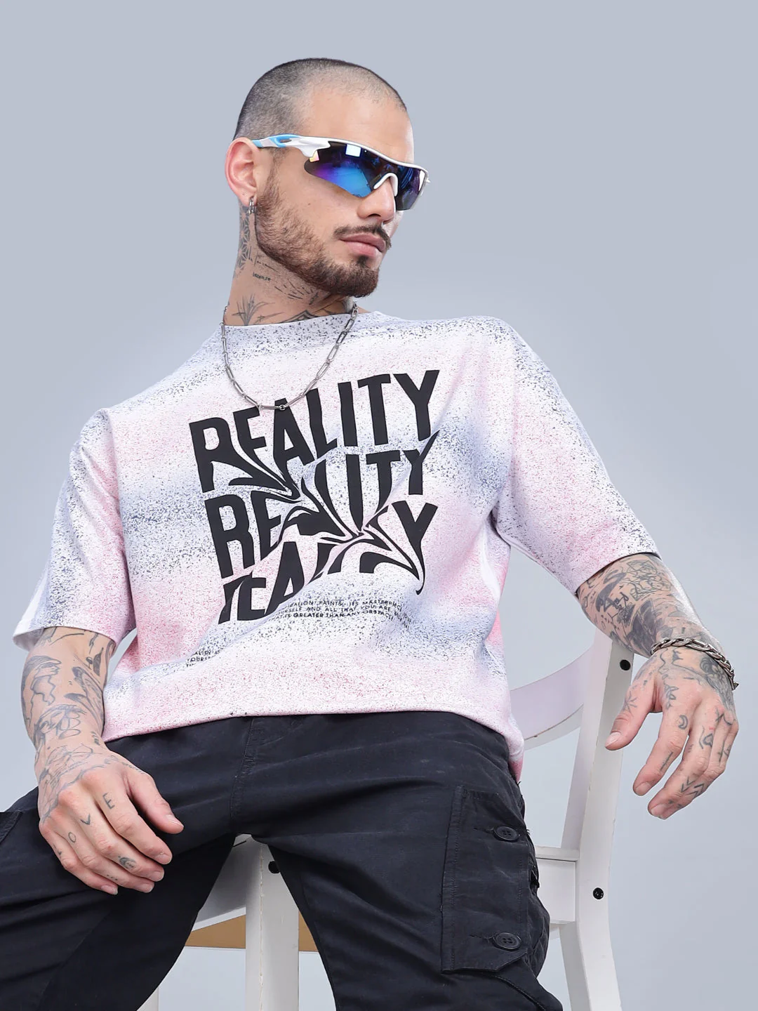 Men Reality Oversized Pink T-Shirt