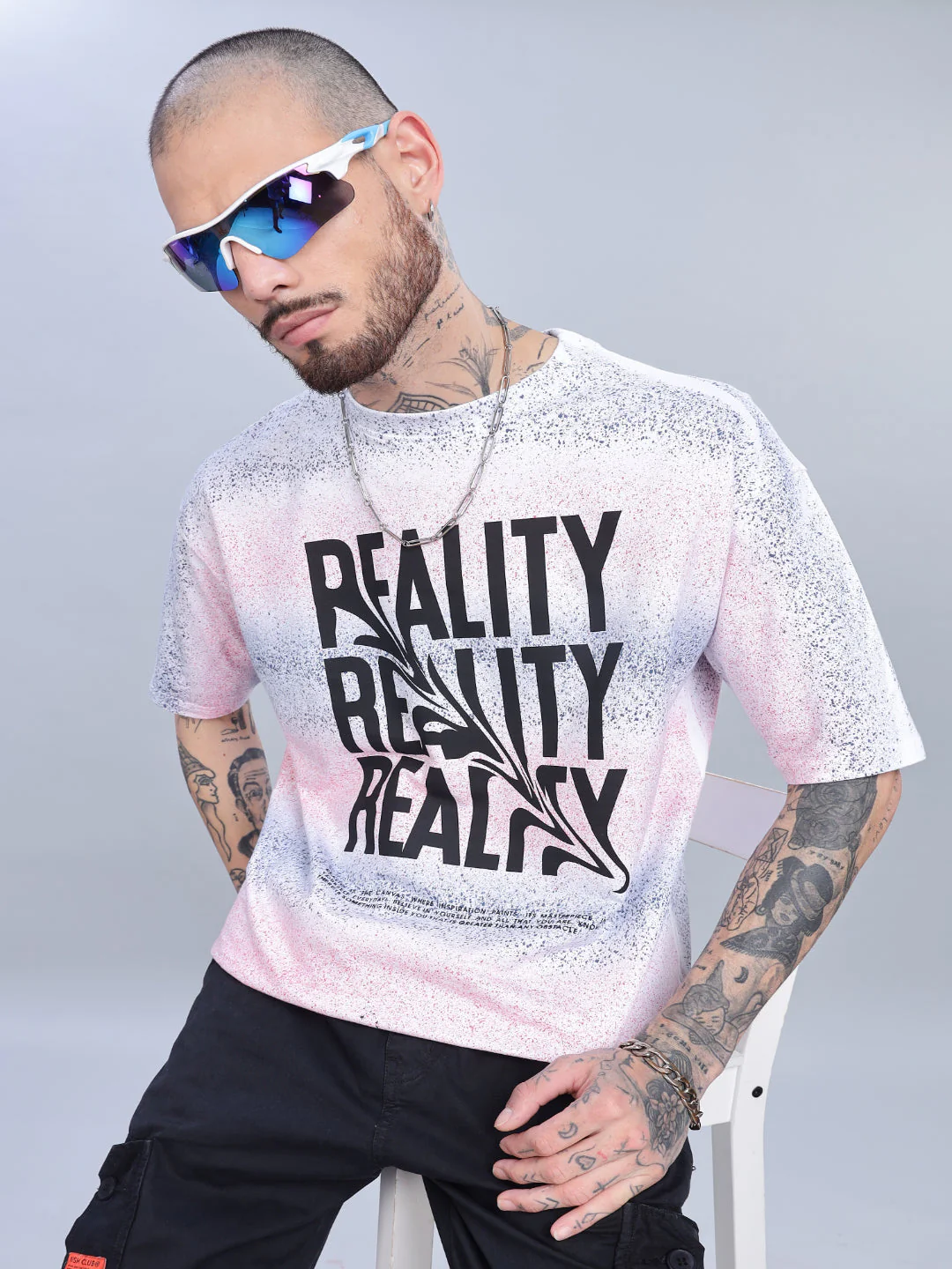 Men Reality Oversized Pink T-Shirt - Image 3