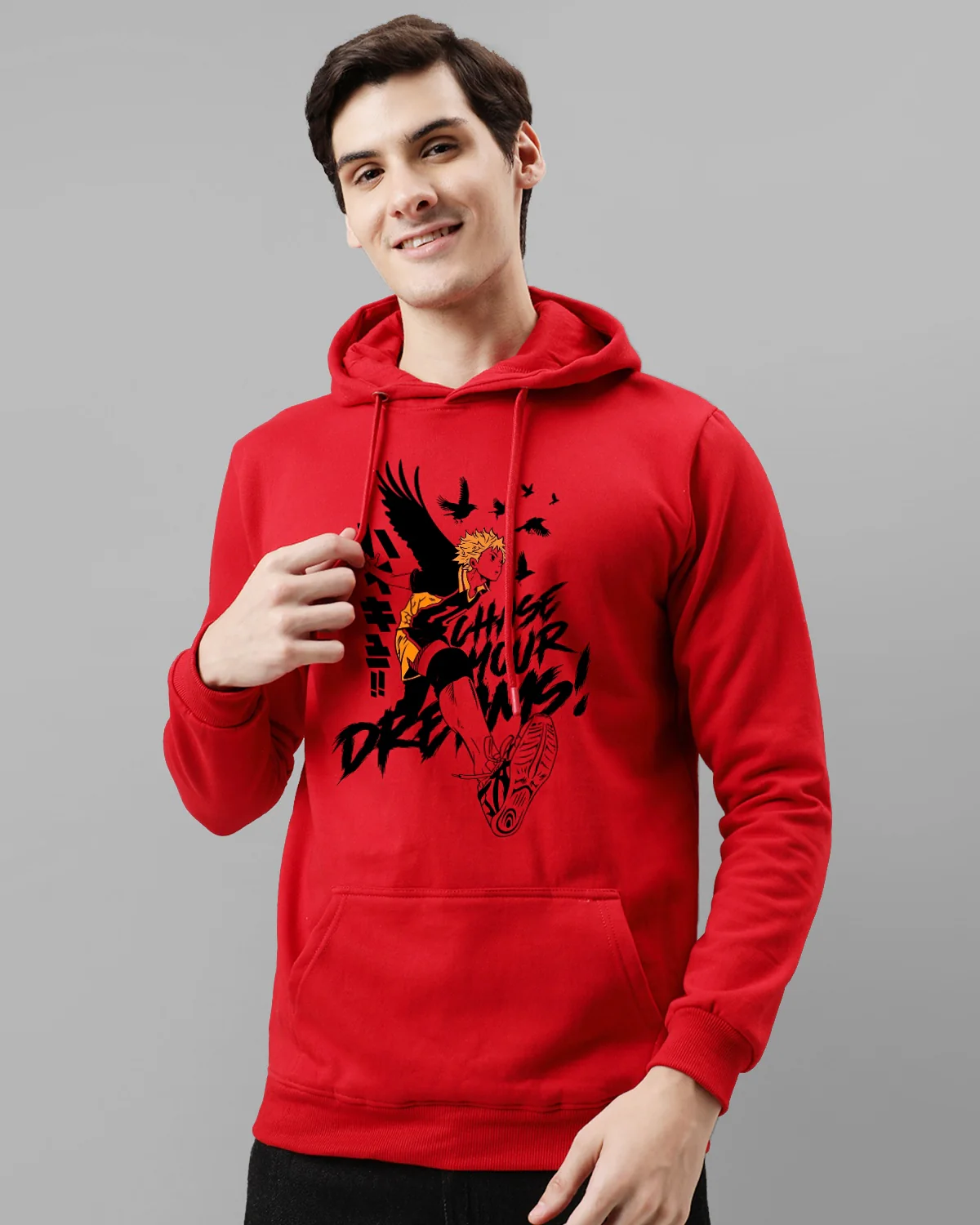 Men Red Anime Hoodies - Image 2