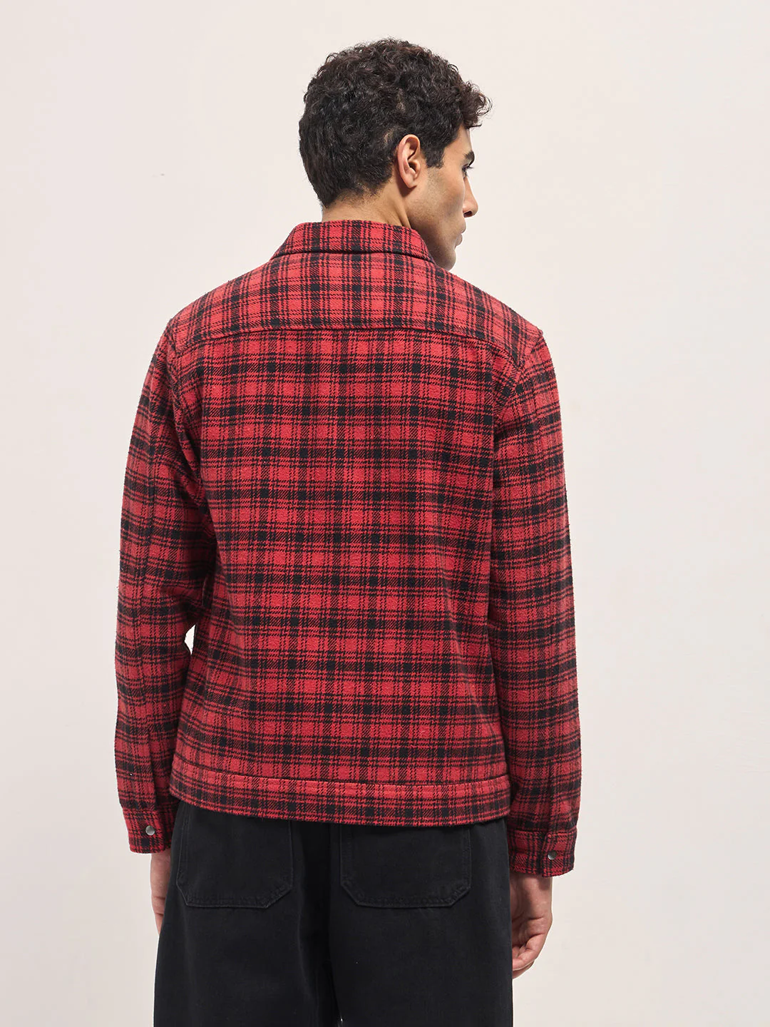 Men Red & Black Regular Fit Flannel Check Jacket - Image 2
