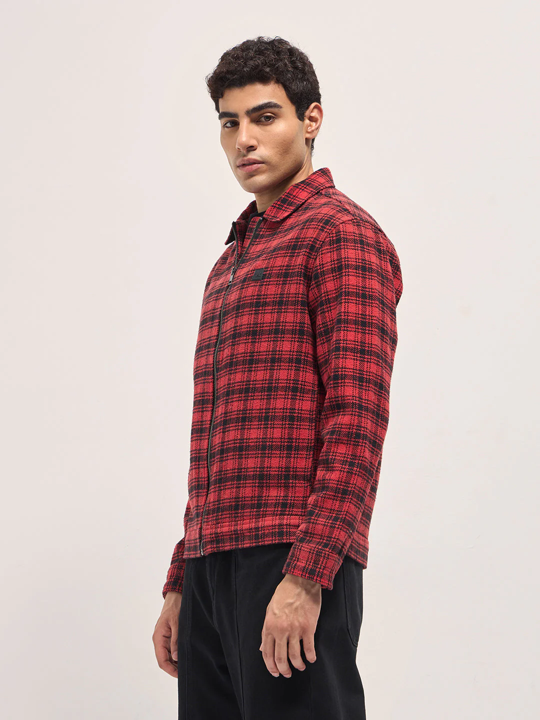 Men Red & Black Regular Fit Flannel Check Jacket - Image 3