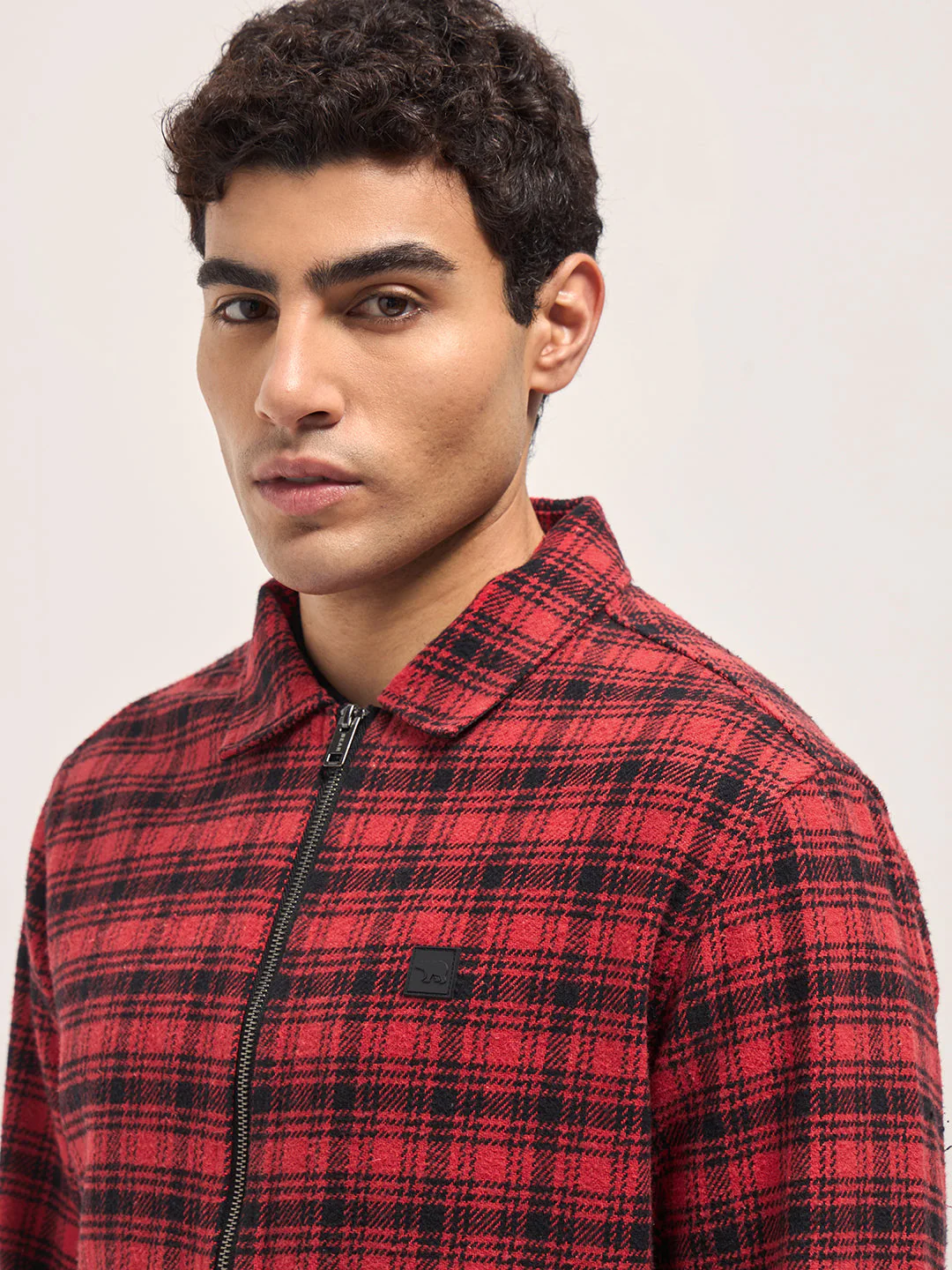 Men Red & Black Regular Fit Flannel Check Jacket - Image 5