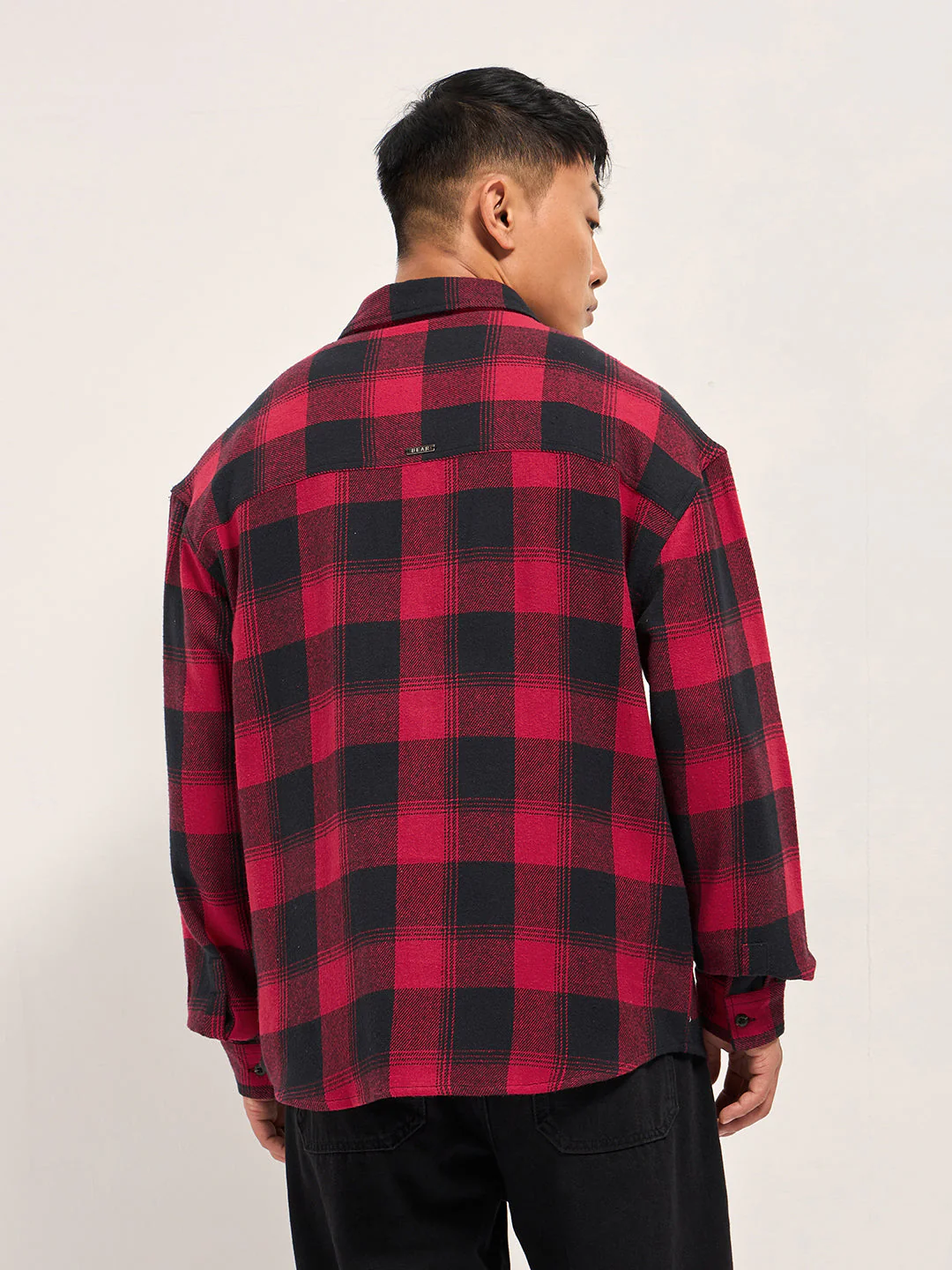 Men Red & Black Tartan Check Relaxed Fit Shacket - Image 2