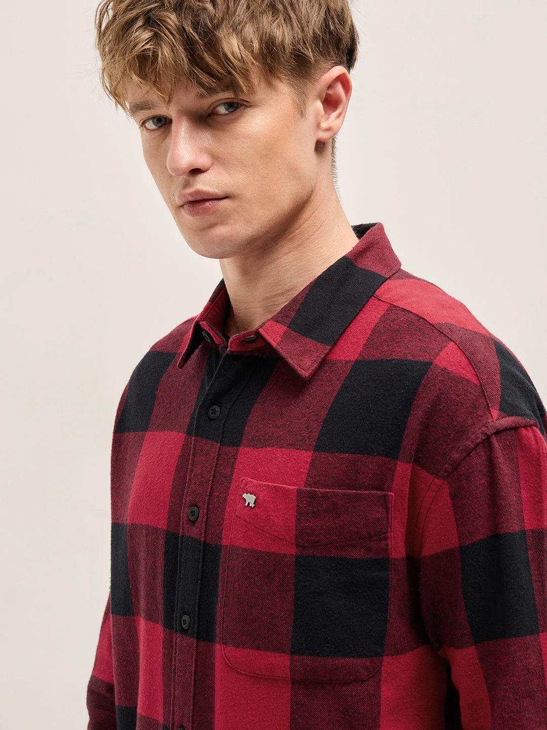 Men Red Checked Relaxed Fit Casual Shirt - Image 5