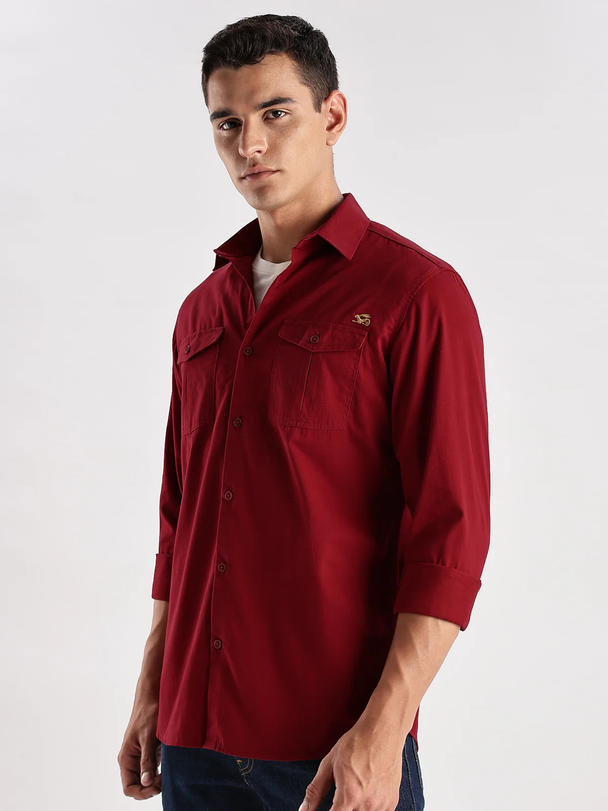 Men Red Cargo Shirt