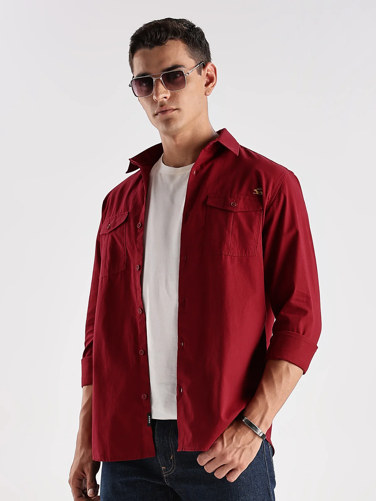 Men Red Cargo Shirt - Image 3