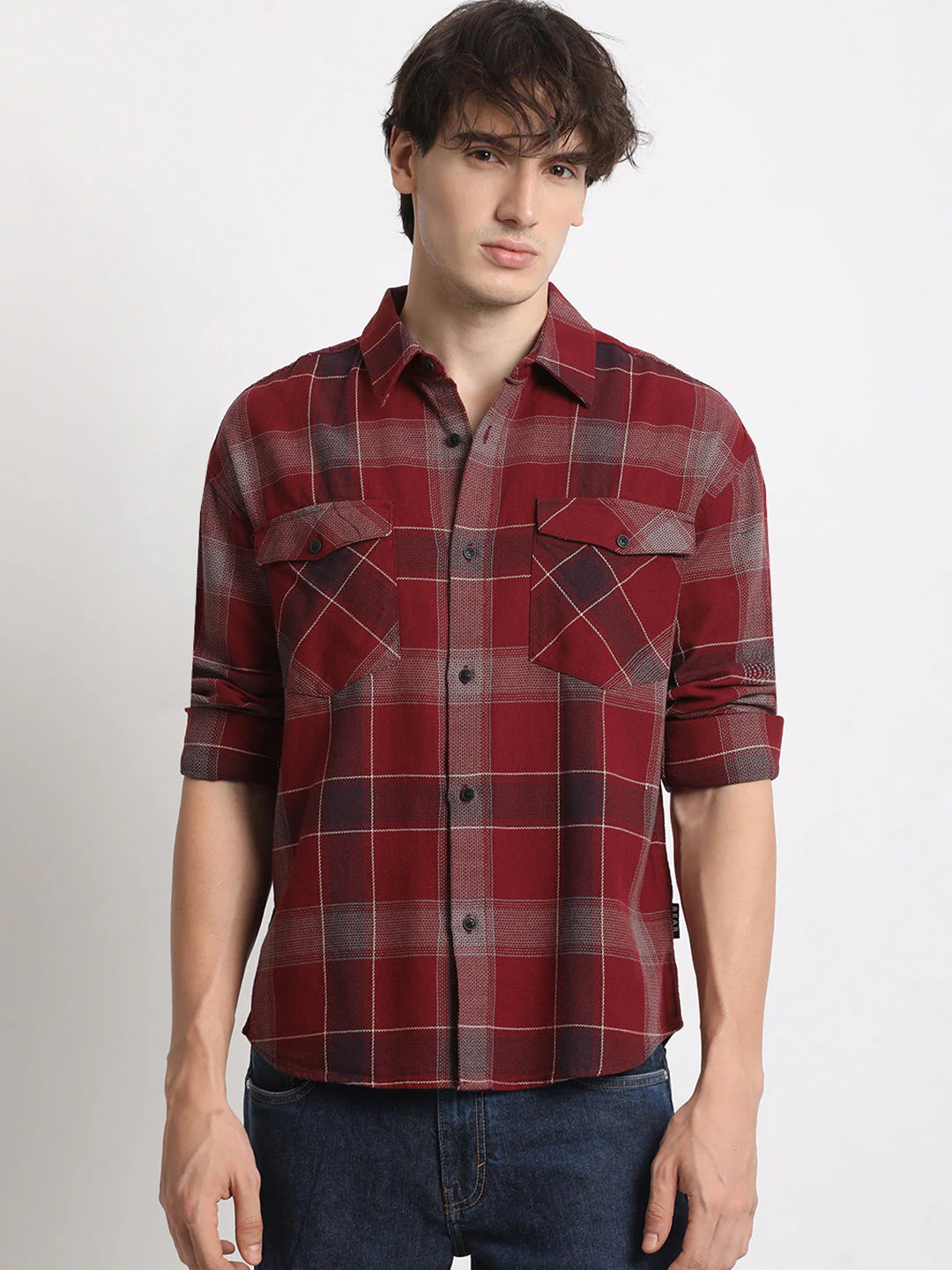 Men  Red Checked Relaxed Fit Casual Shirt - Image 2