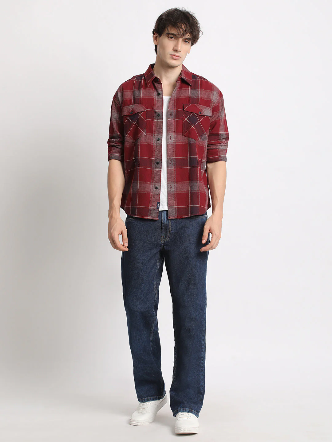 Men  Red Checked Relaxed Fit Casual Shirt - Image 5