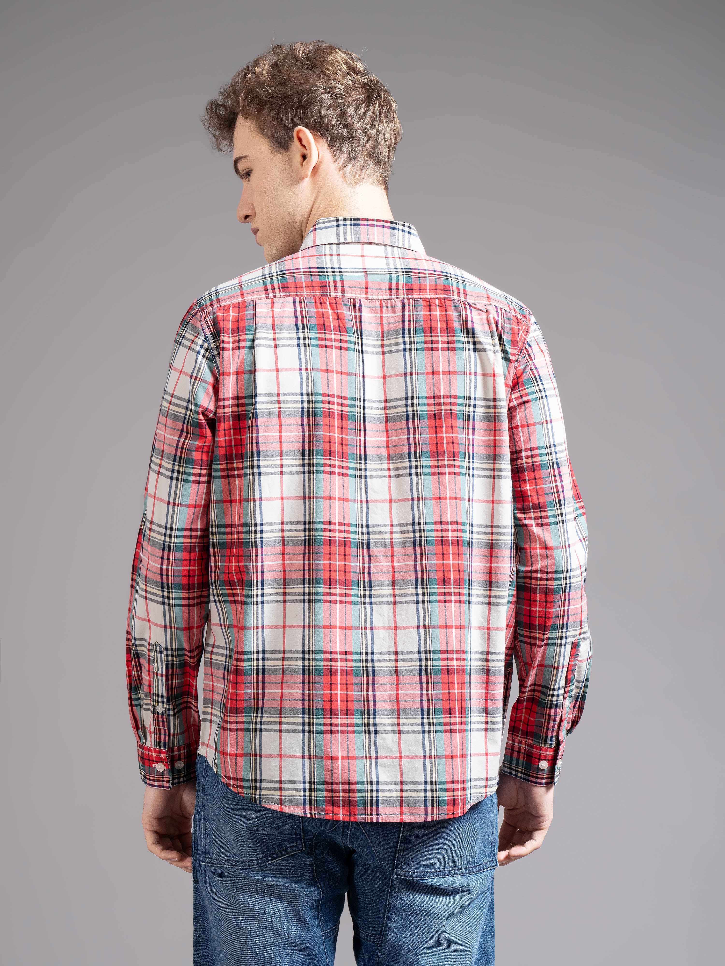 Men Red Checked Shirt - Image 2