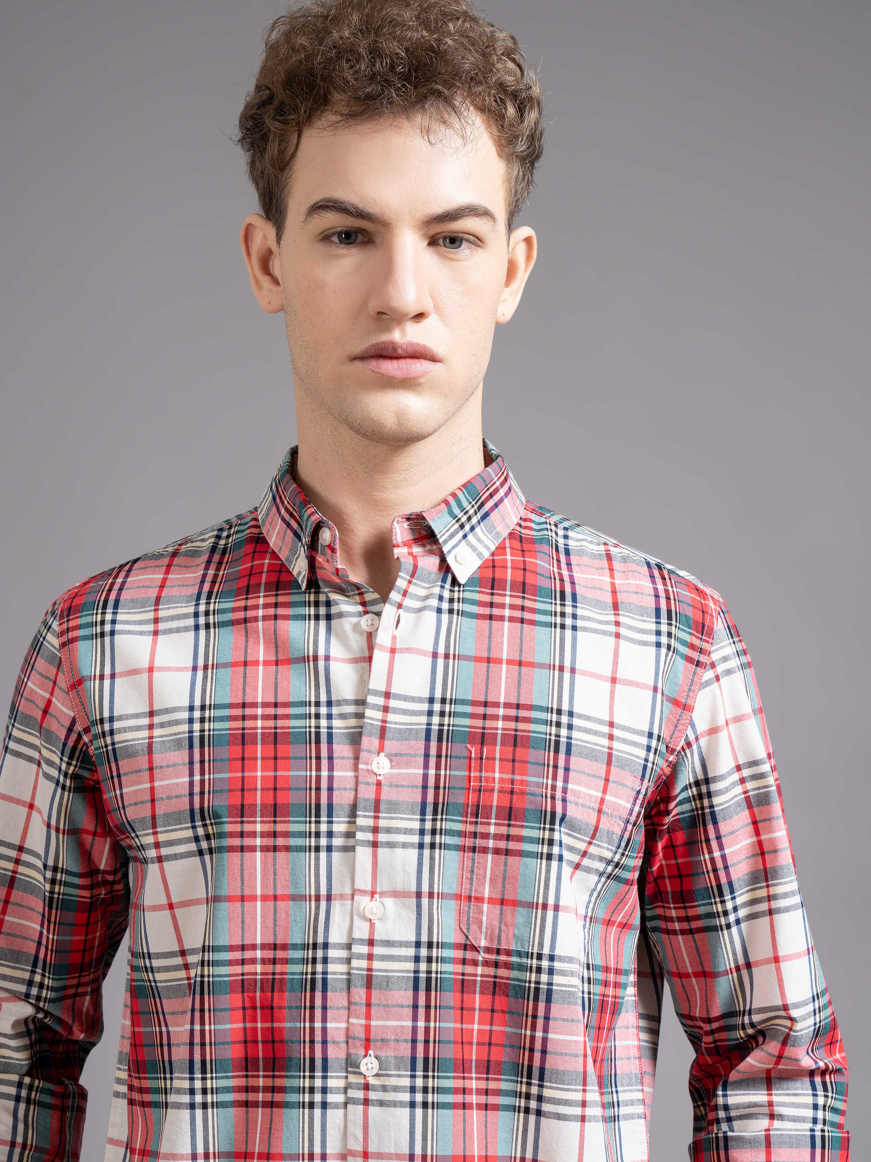 Men Red Checked Shirt - Image 4