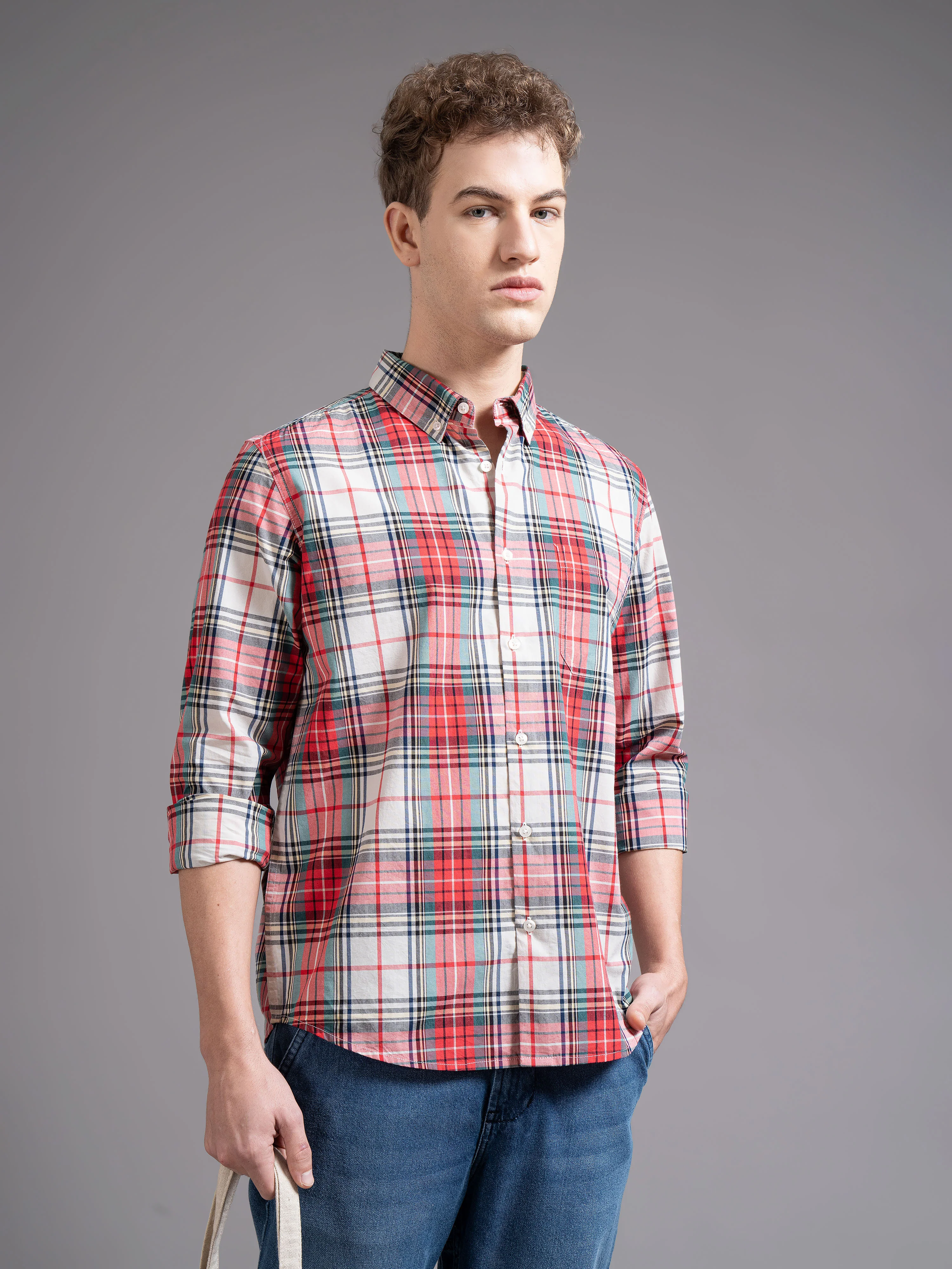 Men Red Checked Shirt - Image 5