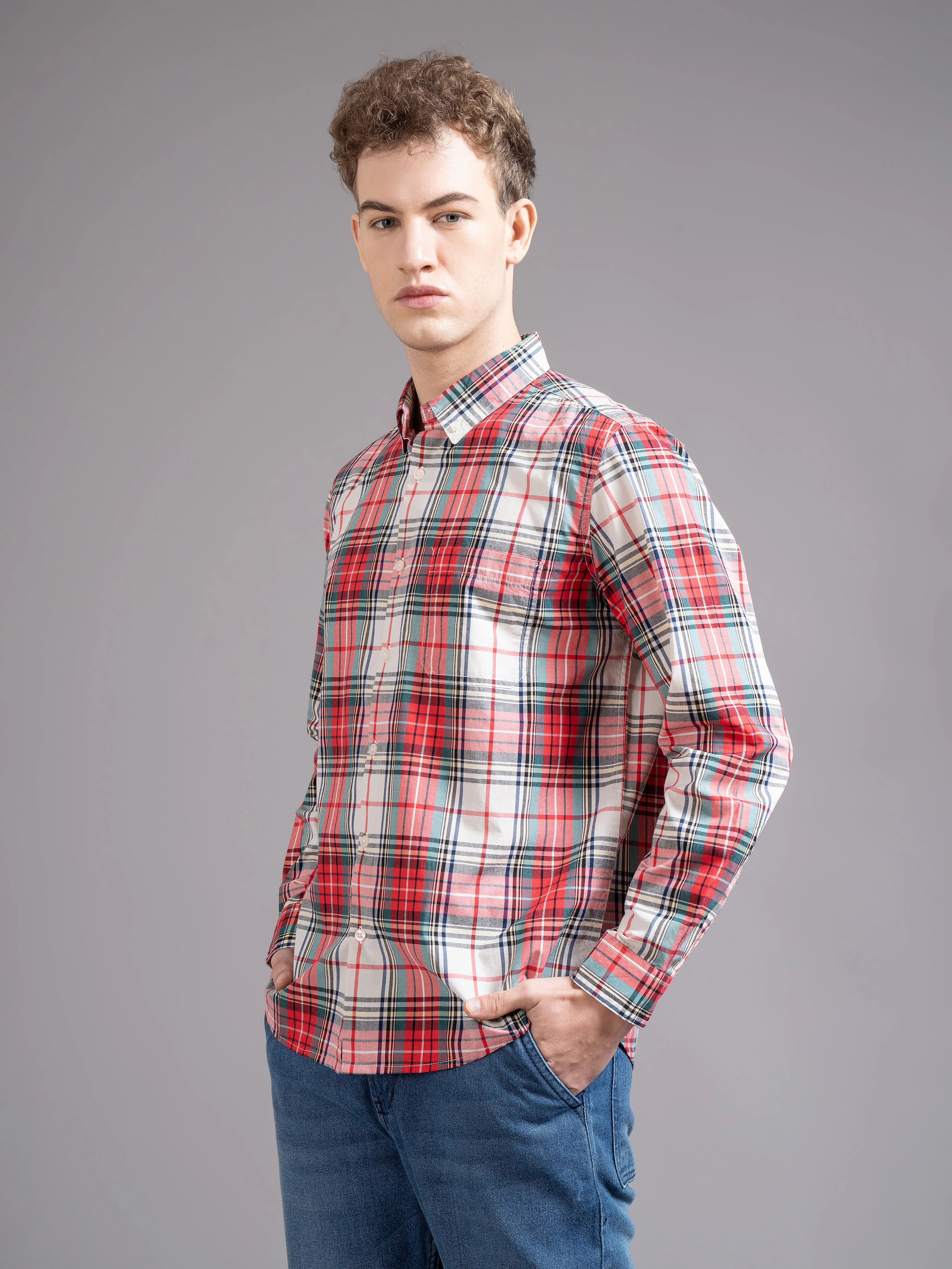 Men Red Checked Shirt - Image 6