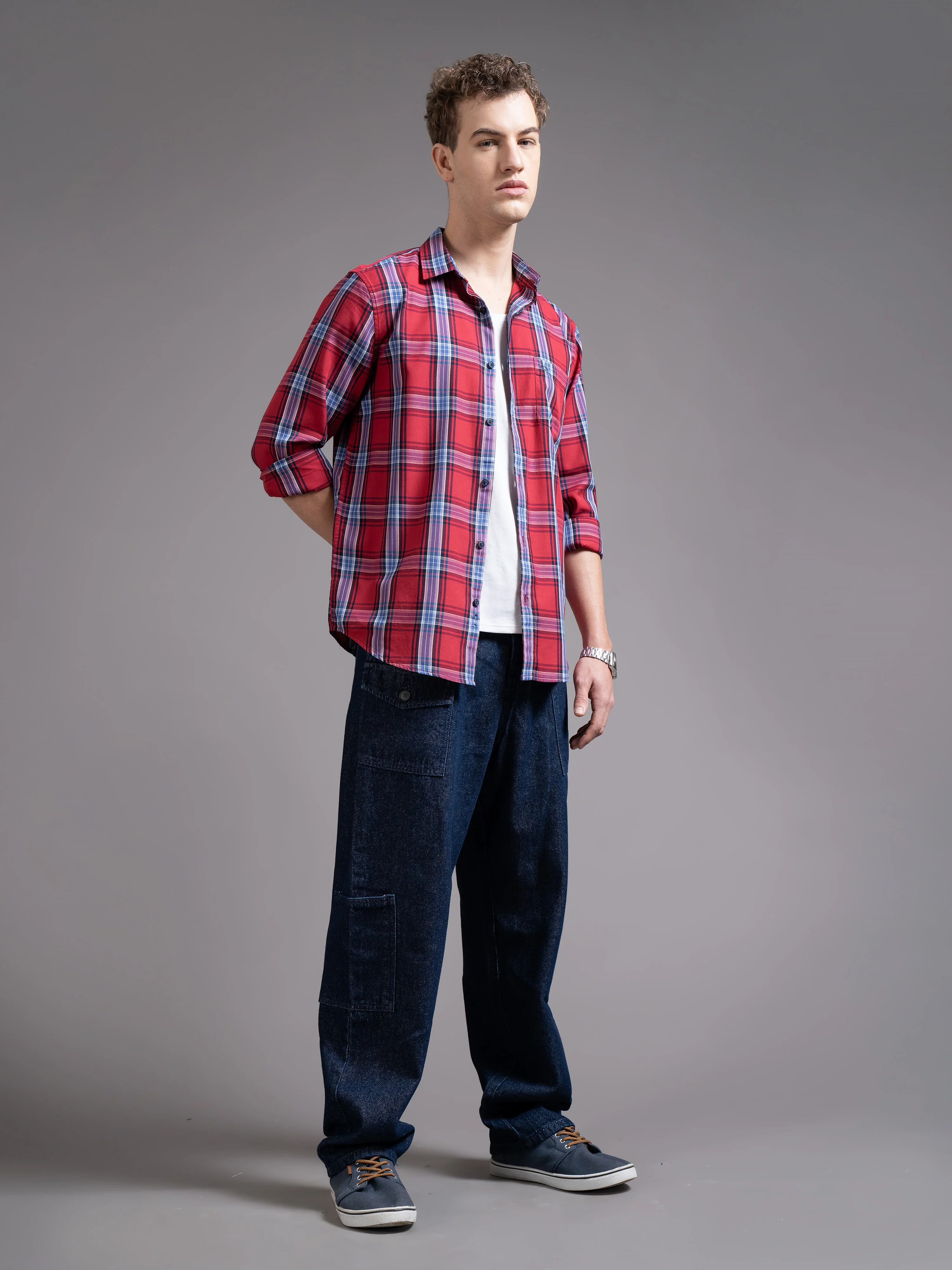 Men Red Checked Shirt - Image 4