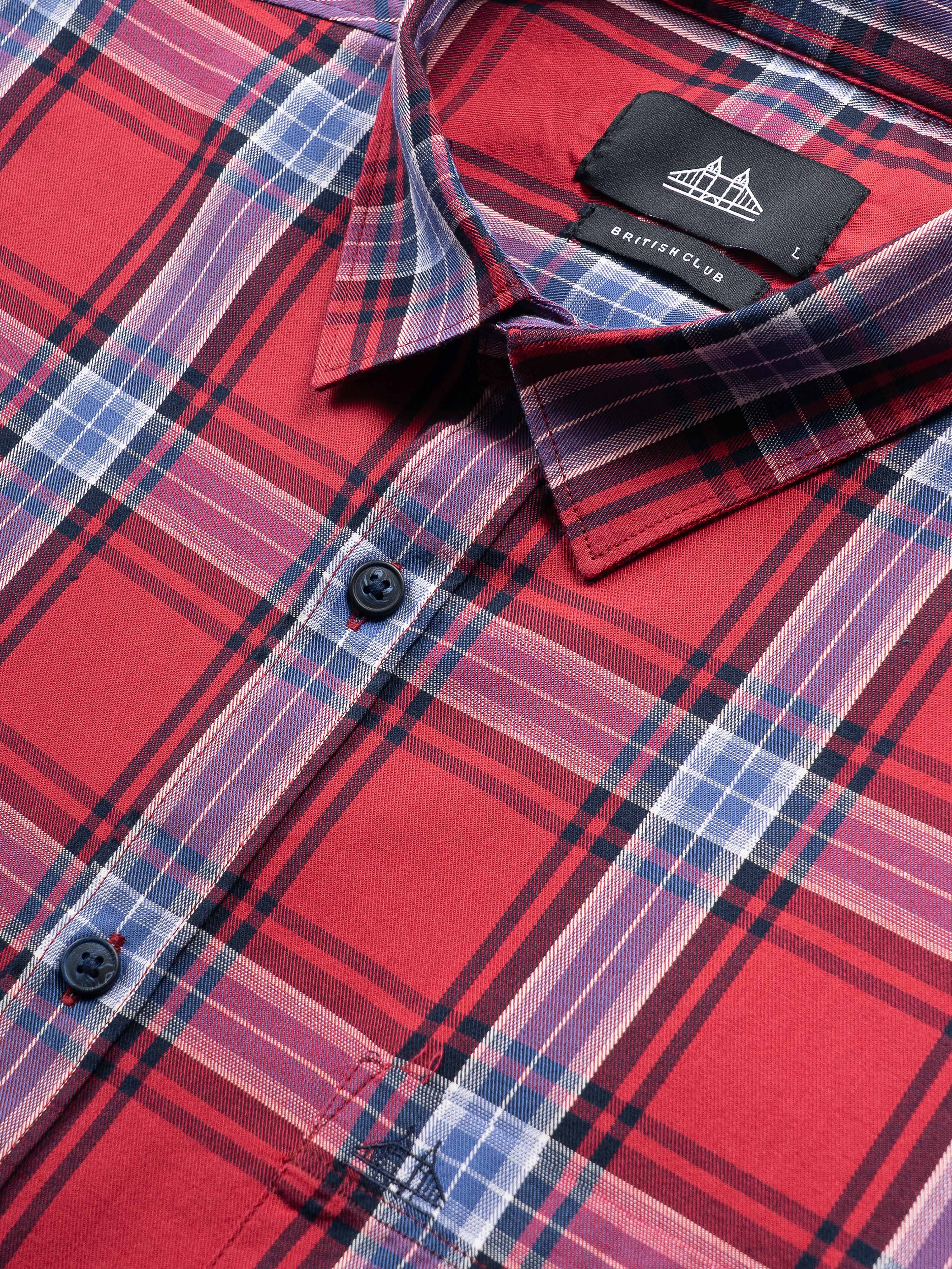 Men Red Checked Shirt - Image 7