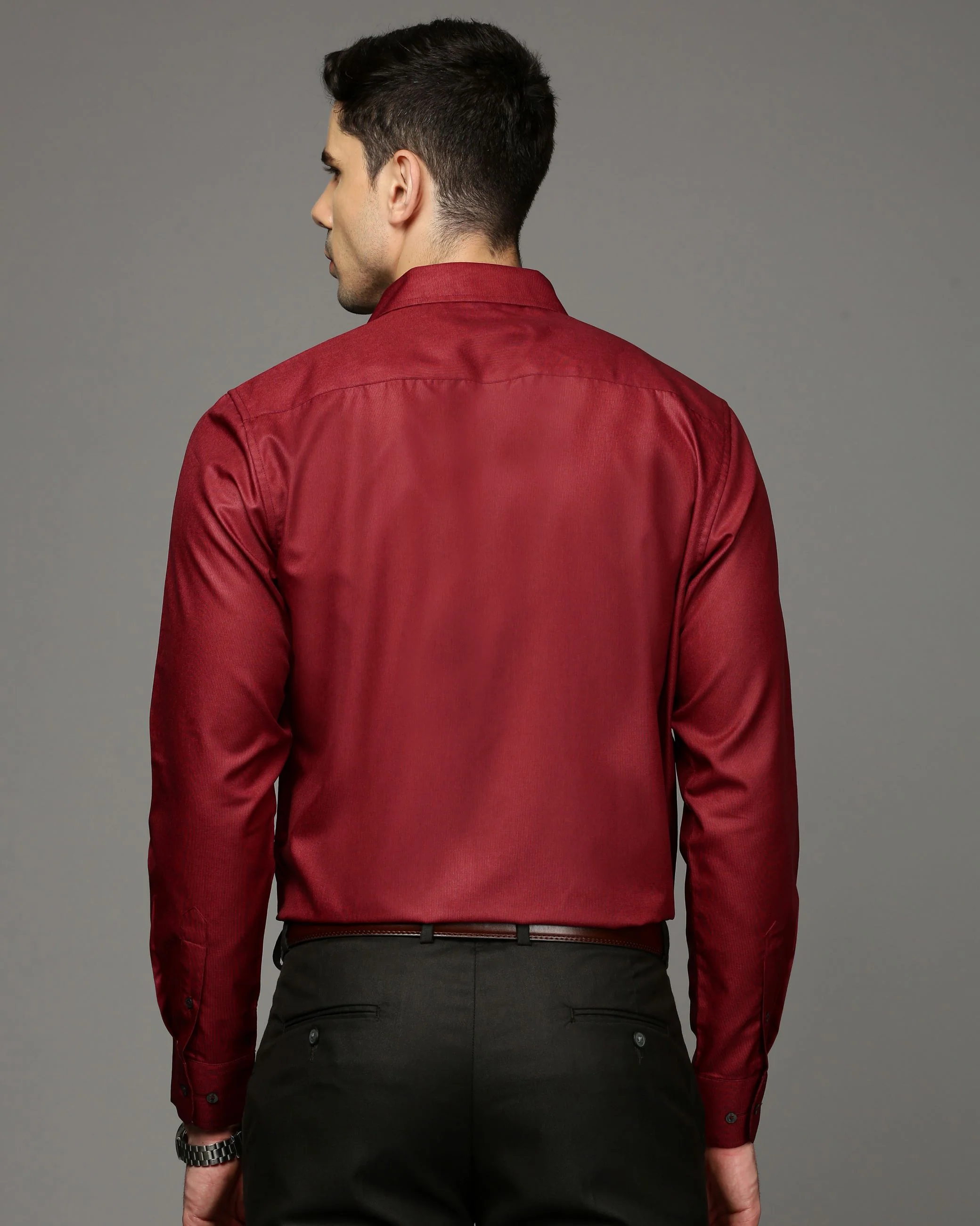 Men Red Cotton Blend Slim Shirt - Image 4