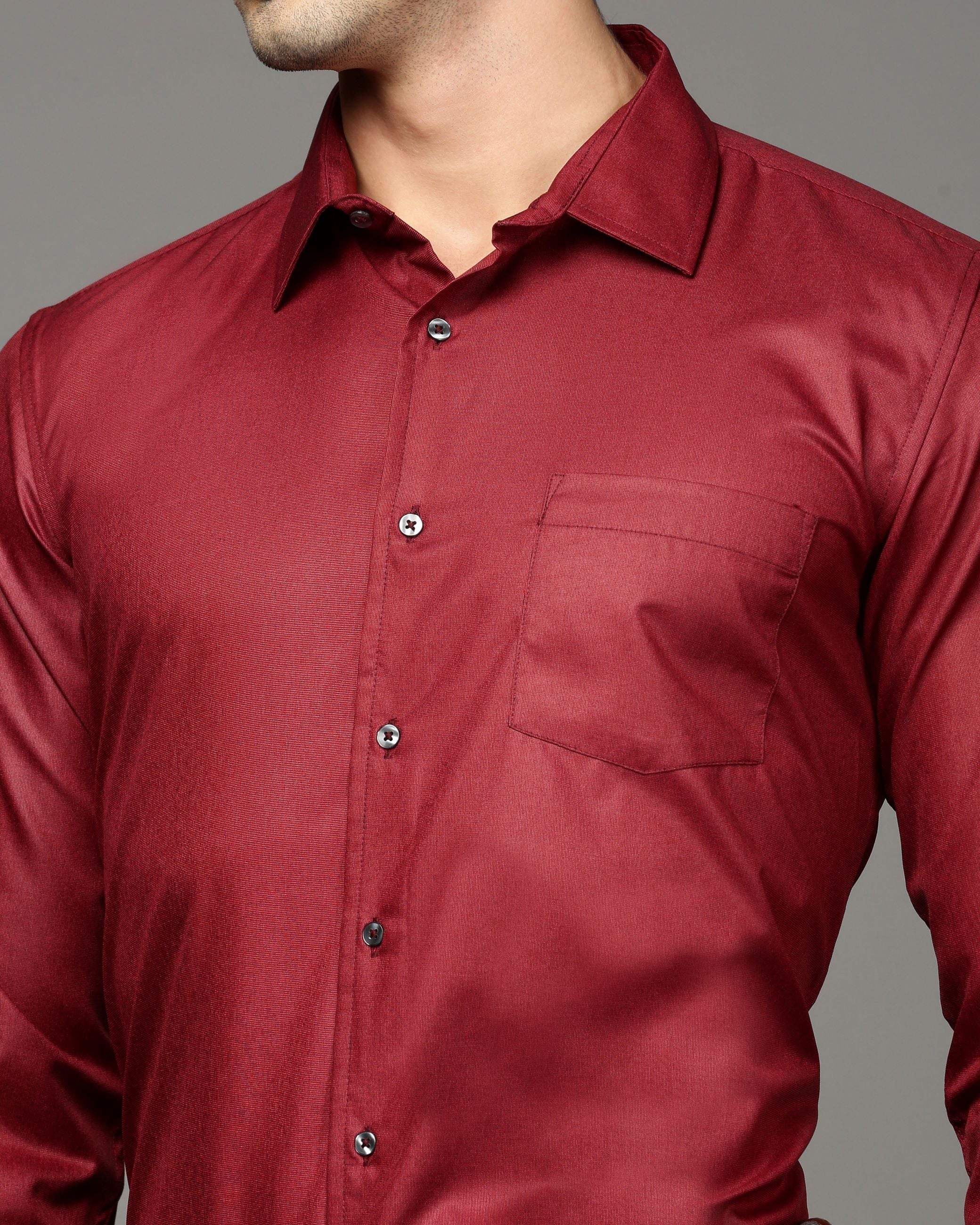 Men Red Cotton Blend Slim Shirt - Image 6