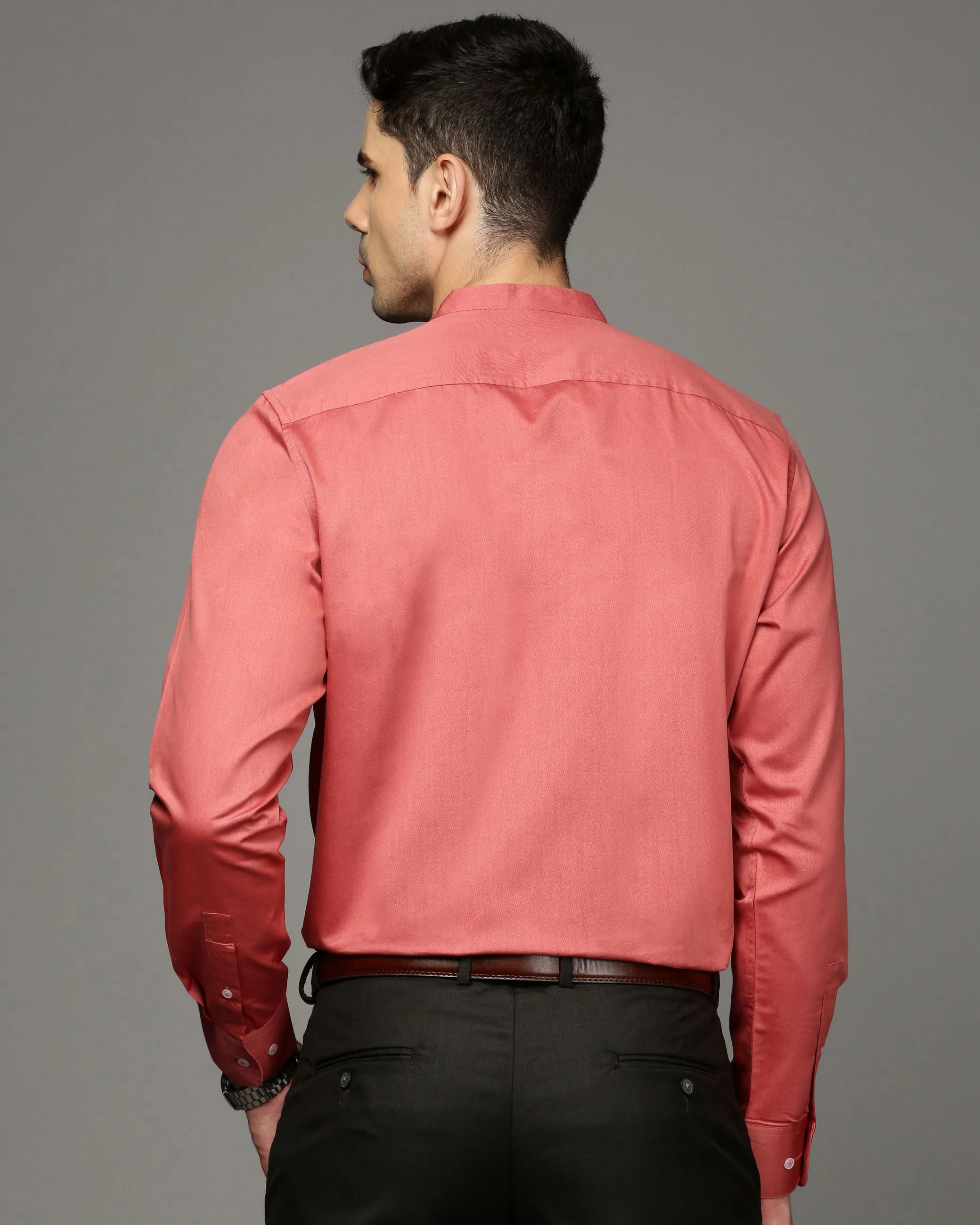 Men Red Cotton Blend Slim Shirt - Image 4