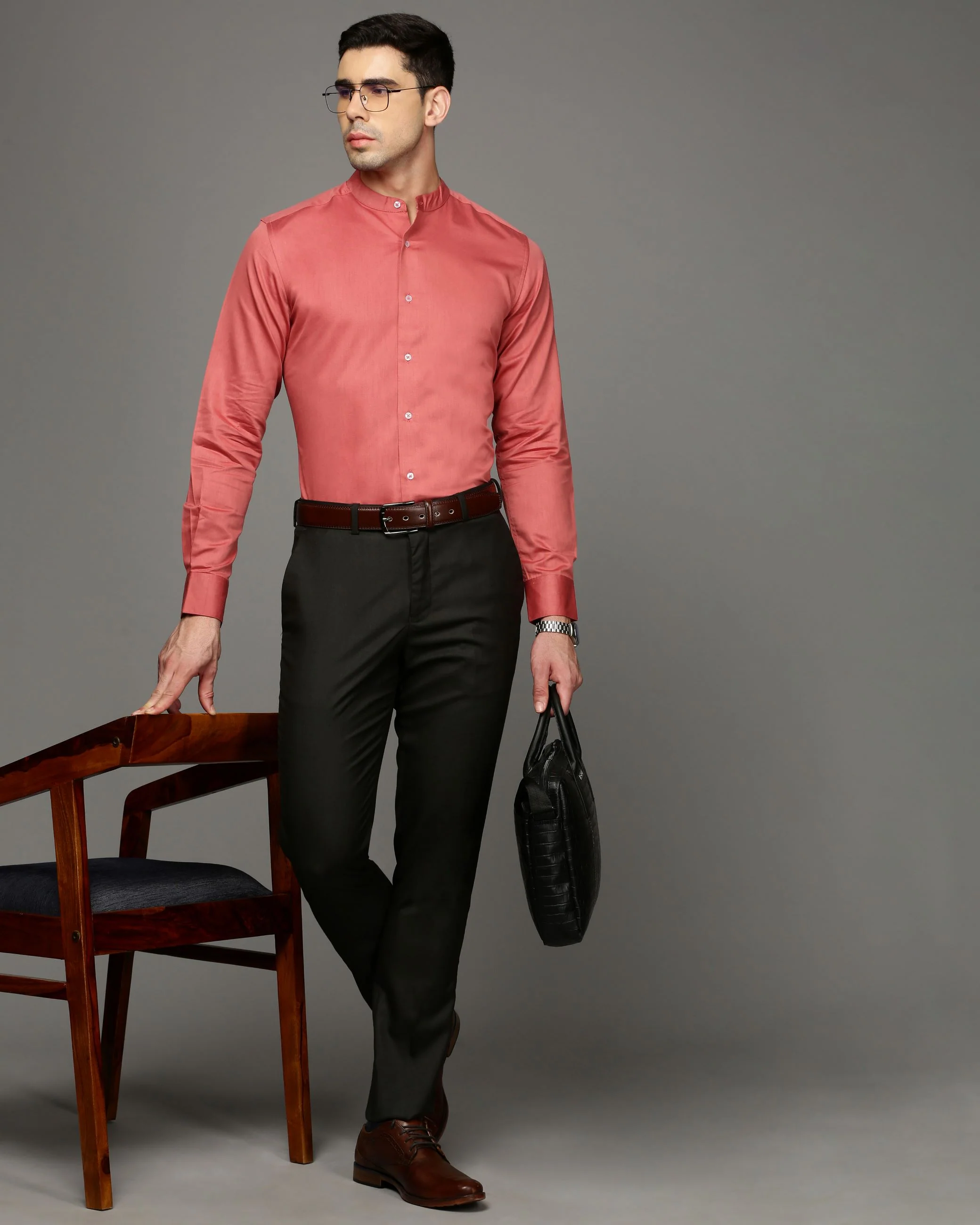 Men Red Cotton Blend Slim Shirt - Image 5
