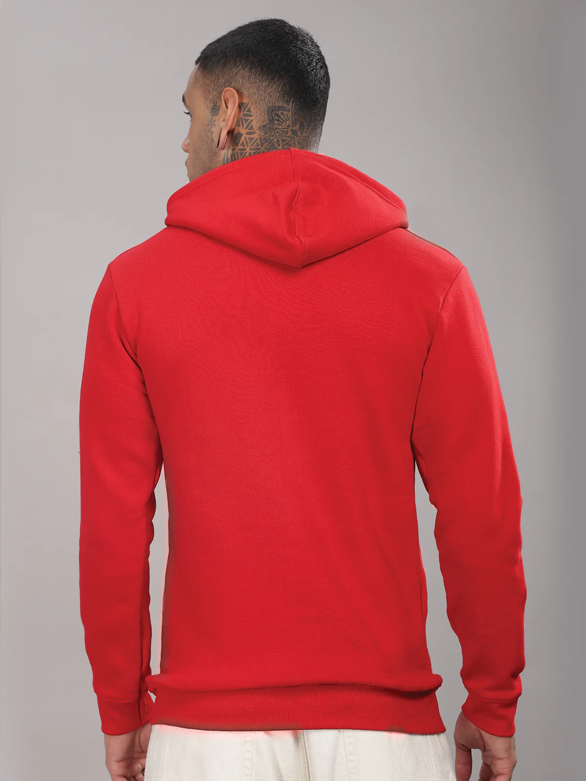 Men Red Cotton Fleece Printed Hoodie - Image 2