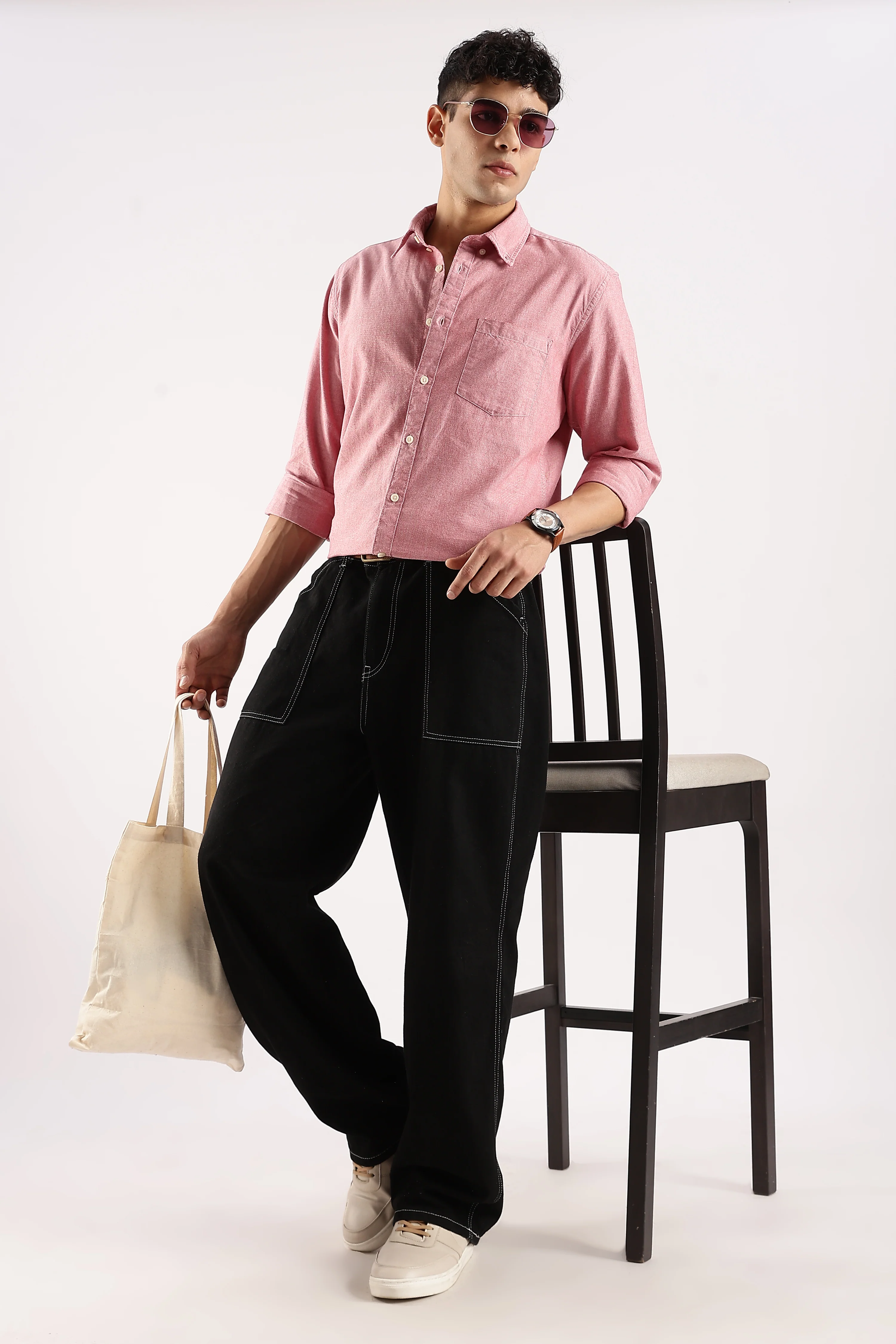 Men Red Cotton Oxford Shirt - Image 10