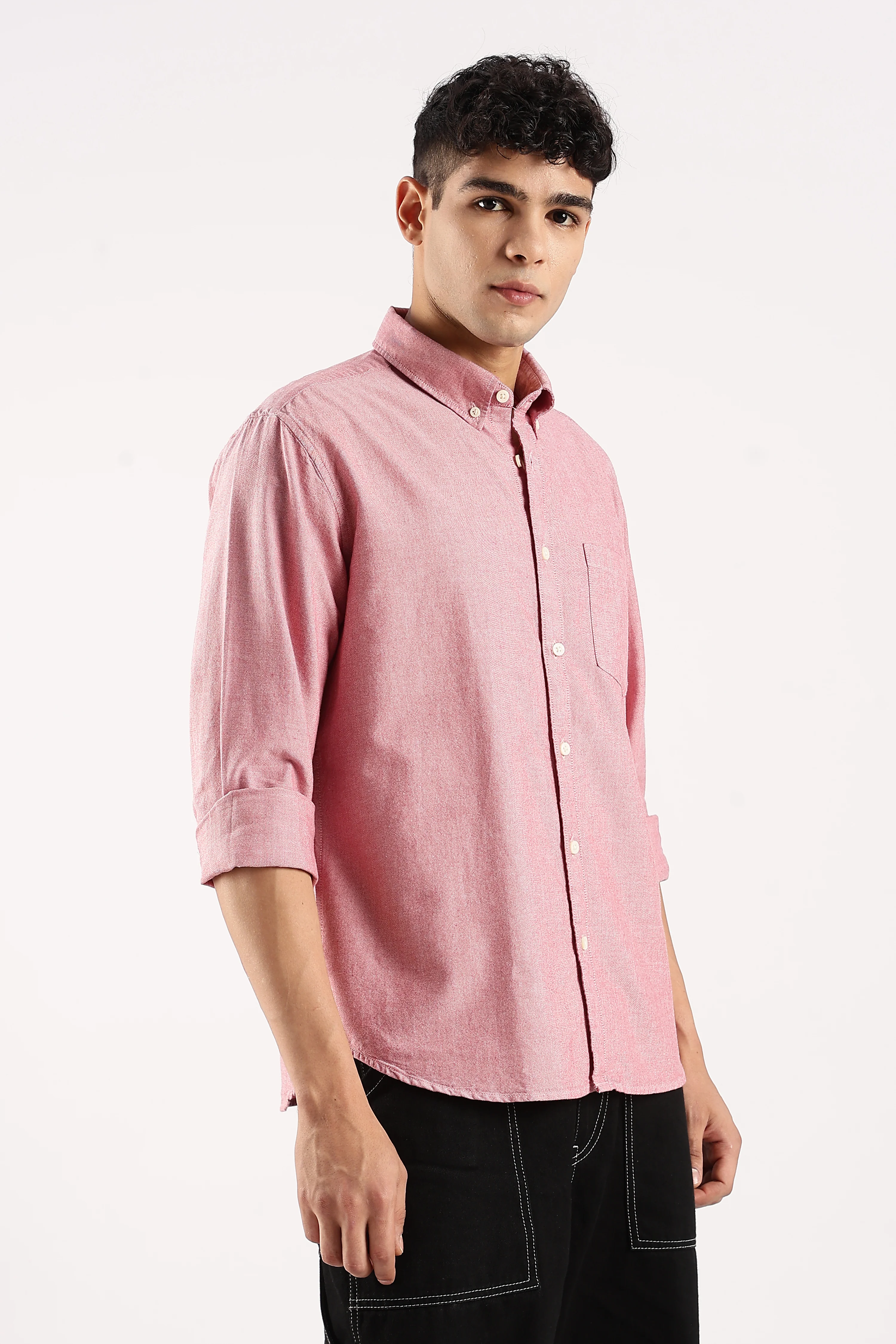 Men Red Cotton Oxford Shirt - Image 2