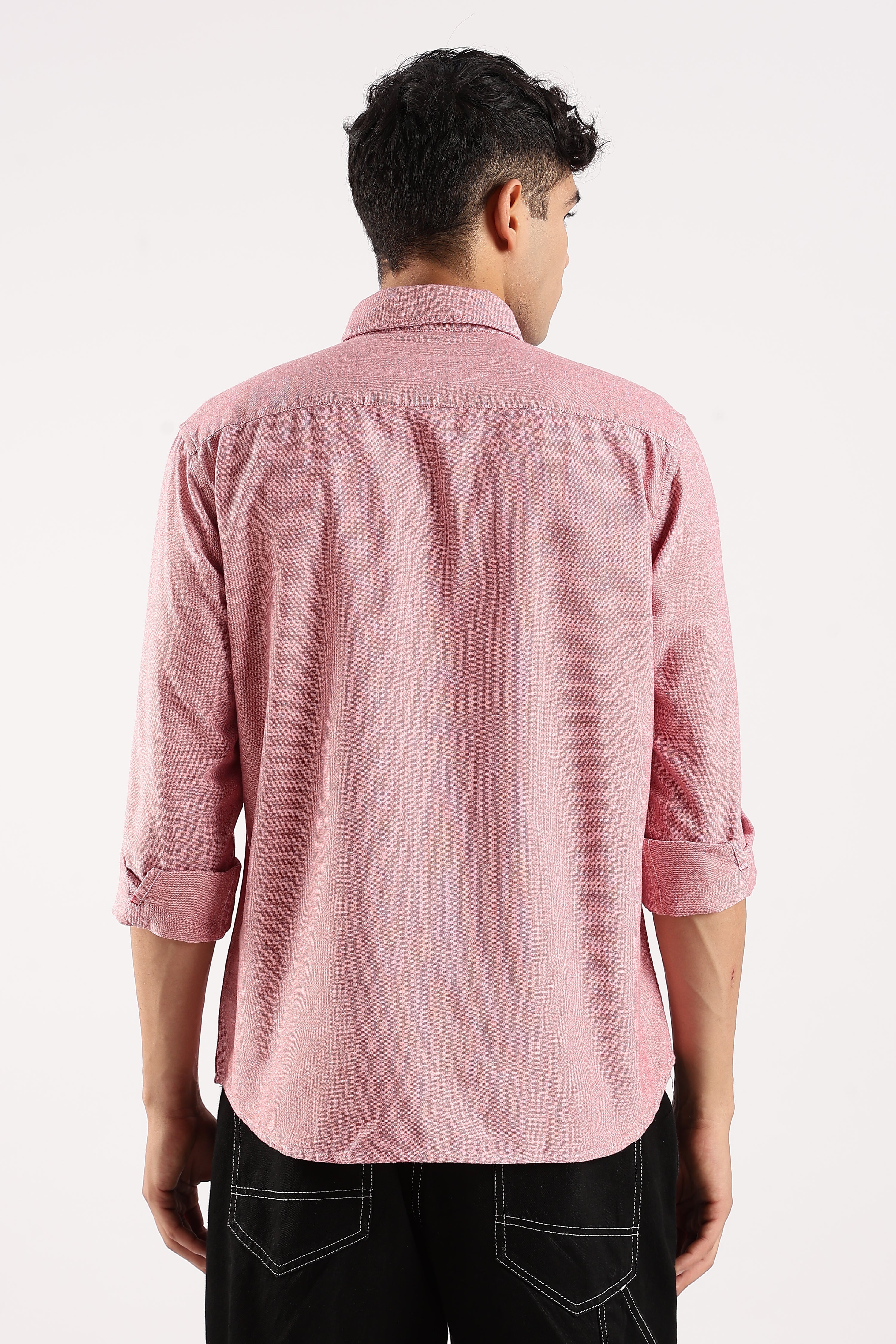 Men Red Cotton Oxford Shirt - Image 3