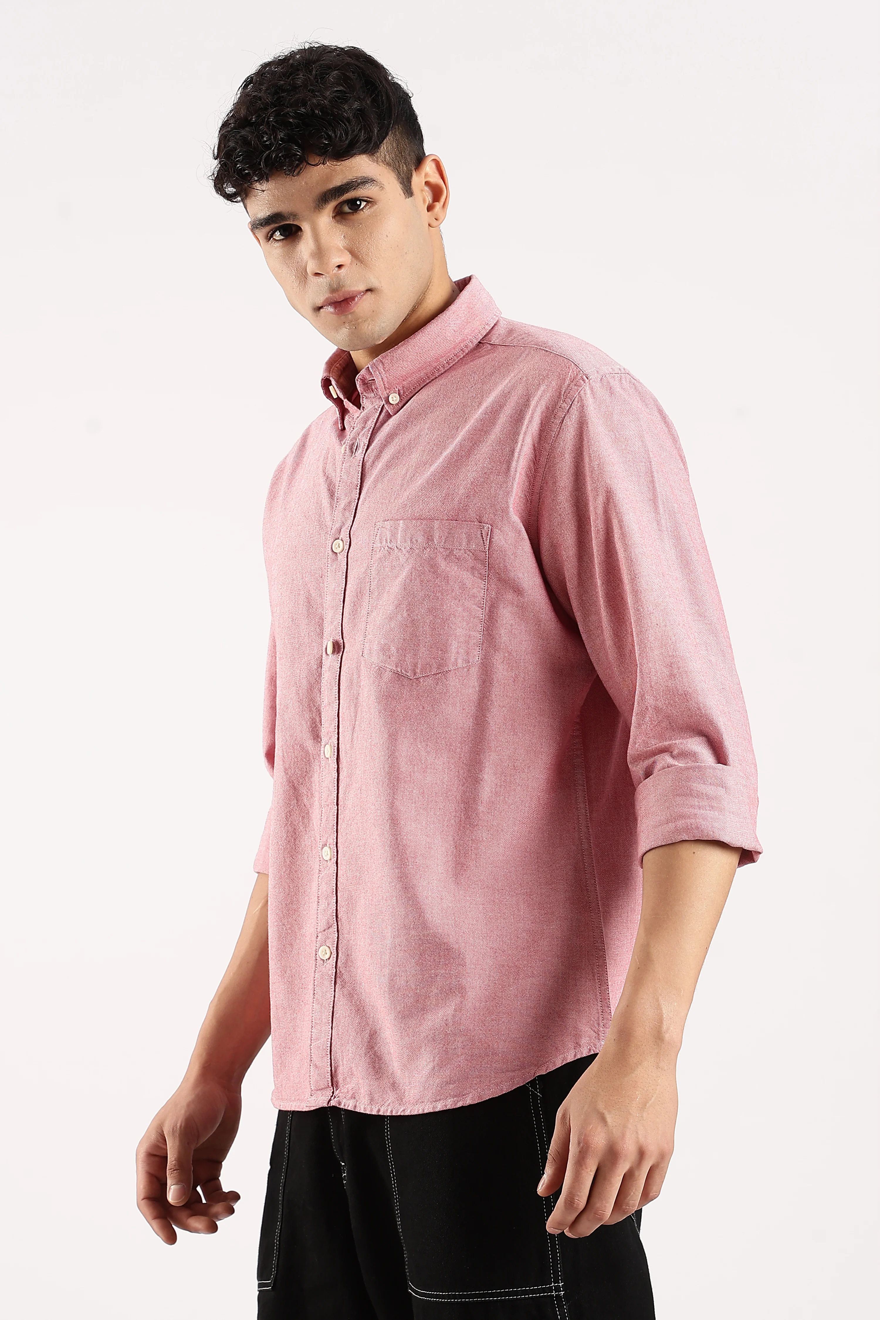Men Red Cotton Oxford Shirt - Image 4