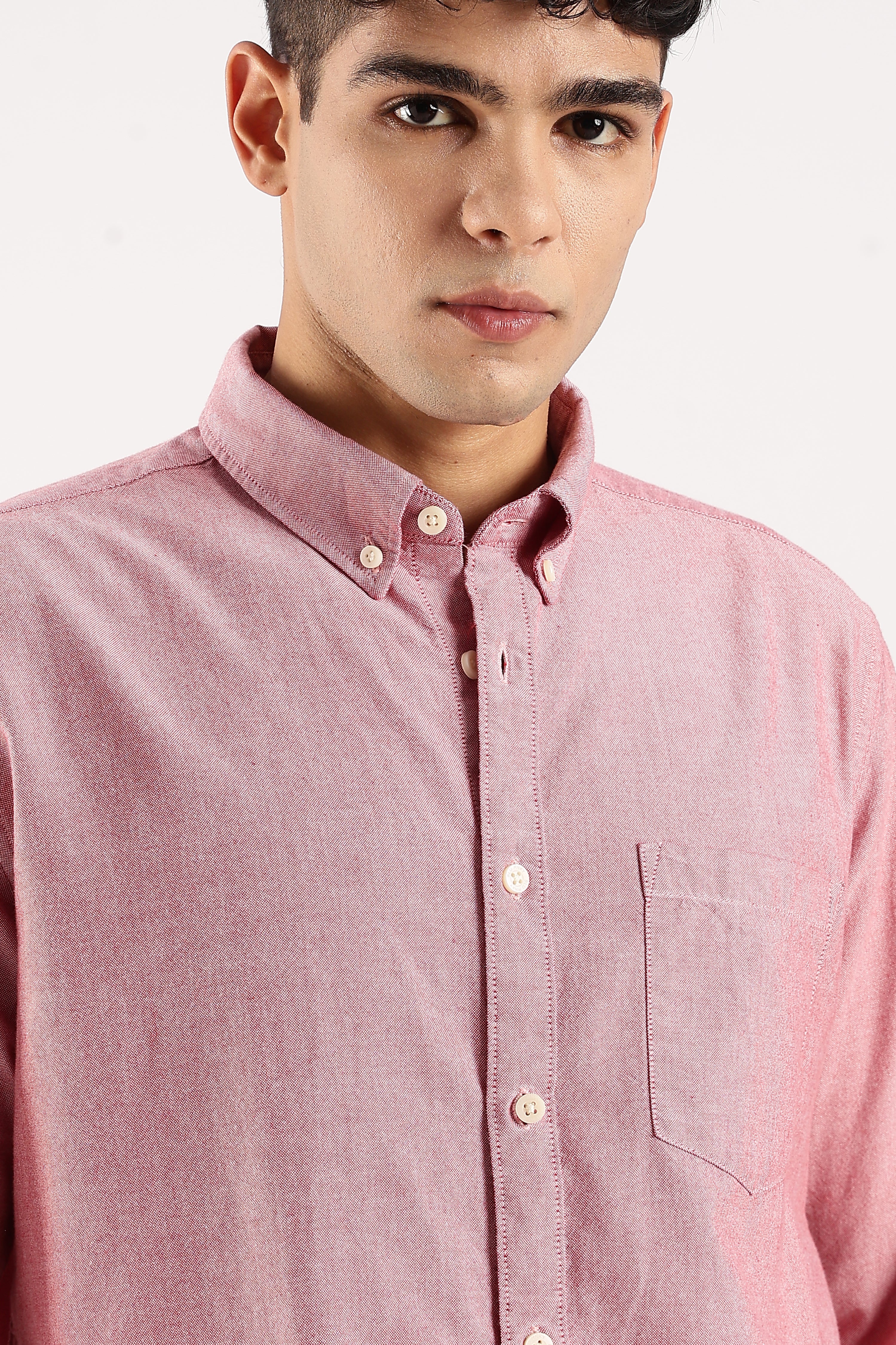 Men Red Cotton Oxford Shirt - Image 5