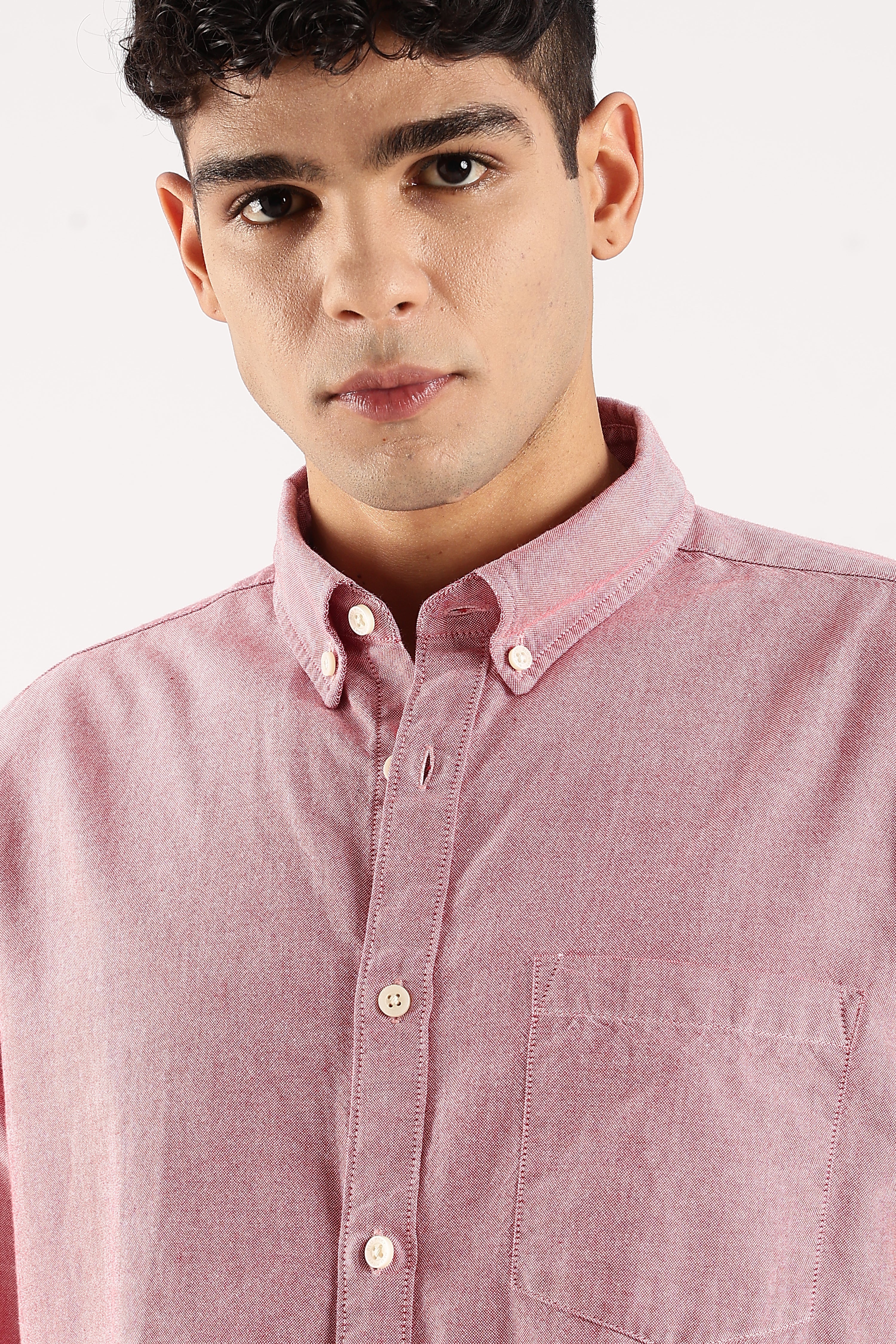 Men Red Cotton Oxford Shirt - Image 7