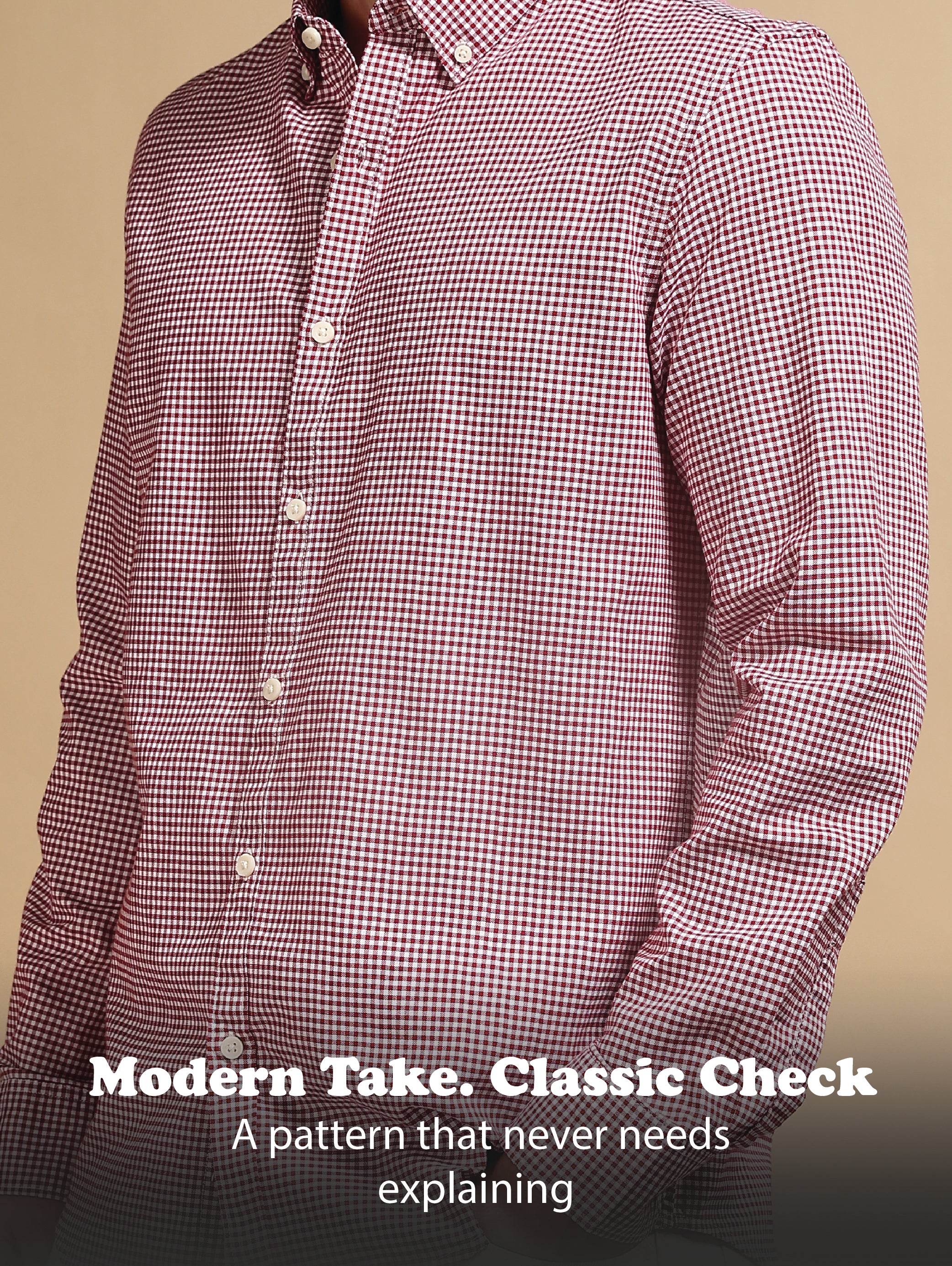 Men Red Cotton Oxford Slim Fit Mini Checks Shirt - Image 11