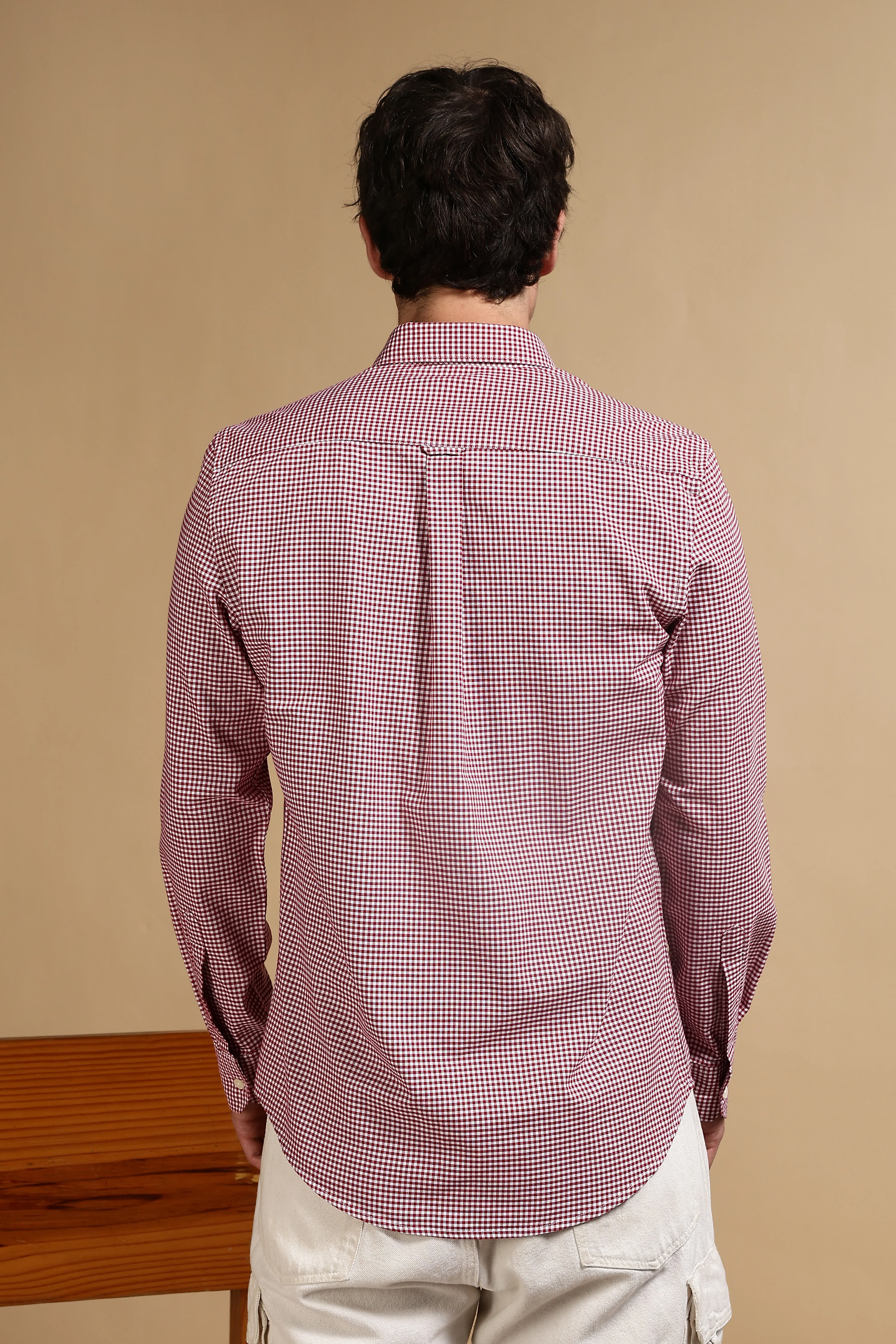 Men Red Cotton Oxford Slim Fit Mini Checks Shirt - Image 4