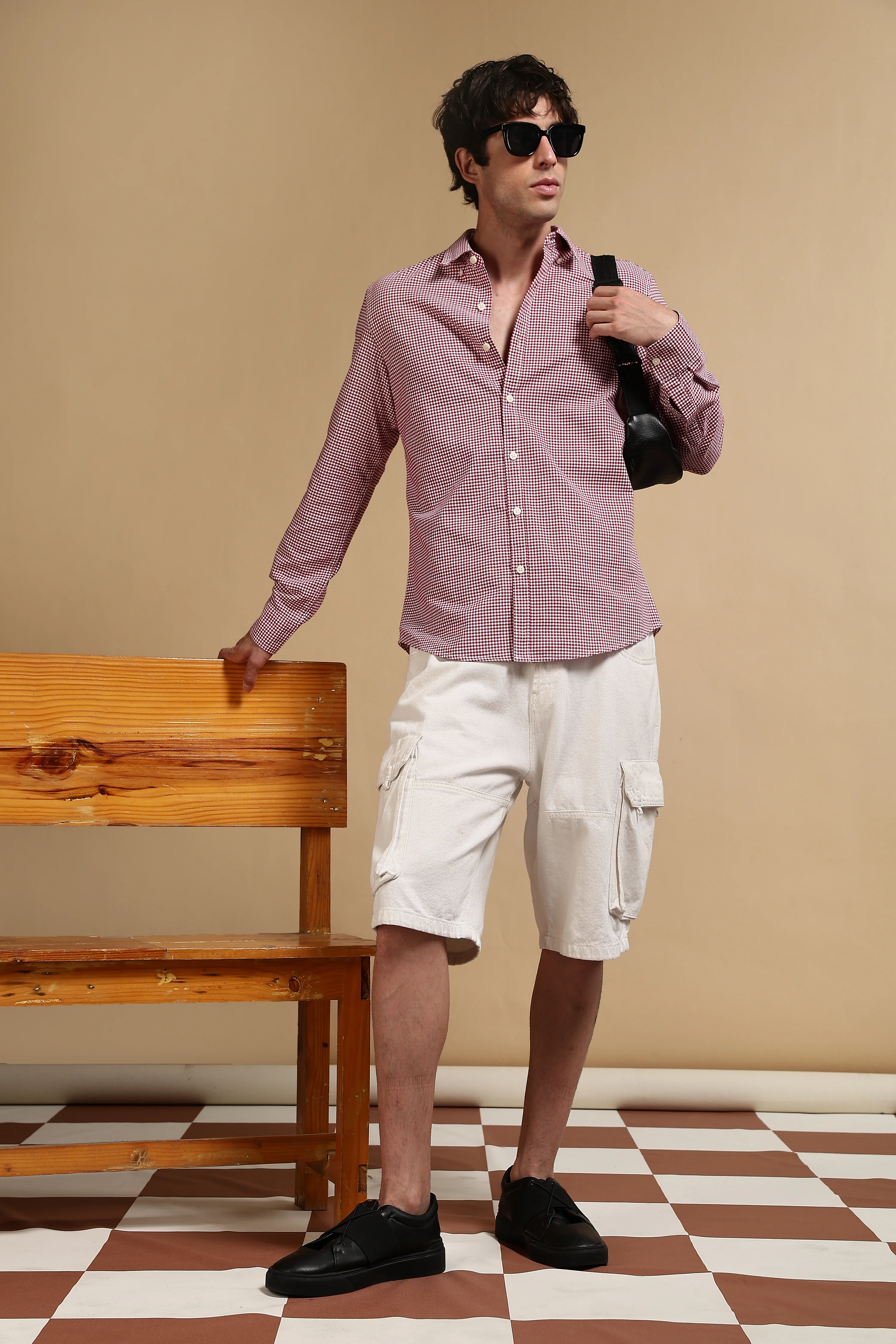 Men Red Cotton Oxford Slim Fit Mini Checks Shirt - Image 8
