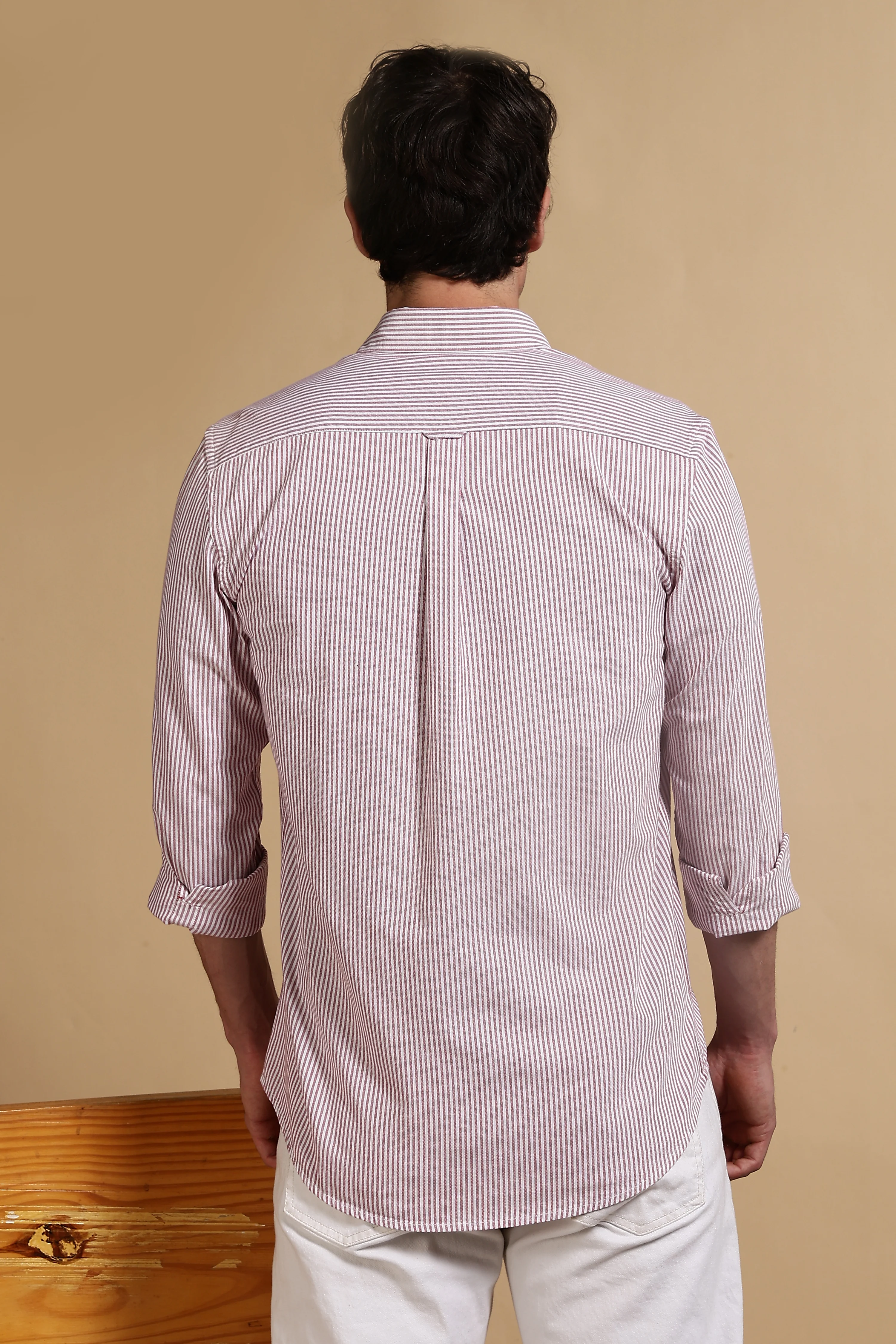 Men Red Cotton Oxford Slim Fit Striped Shirt - Image 3
