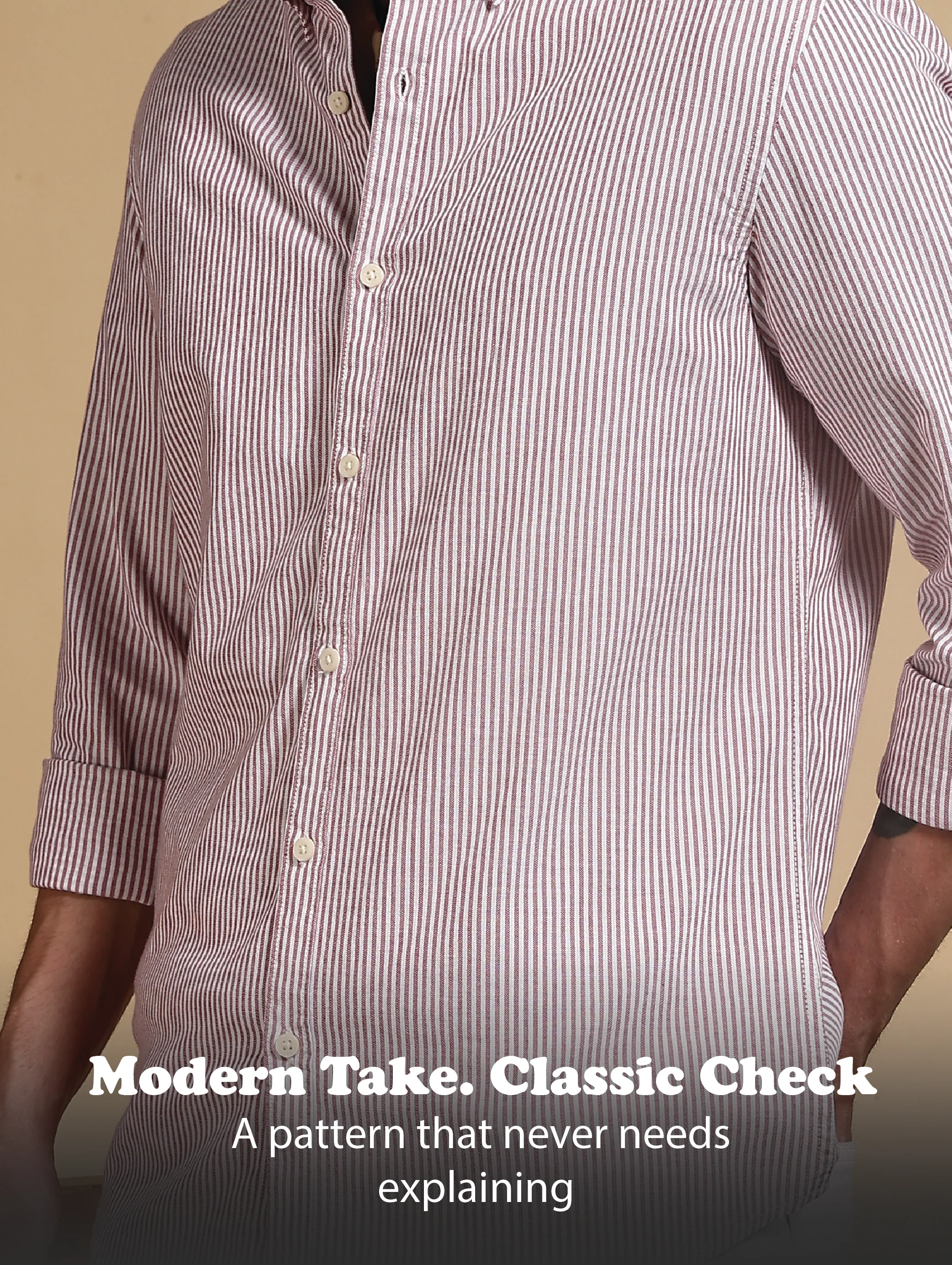 Men Red Cotton Oxford Slim Fit Striped Shirt - Image 7