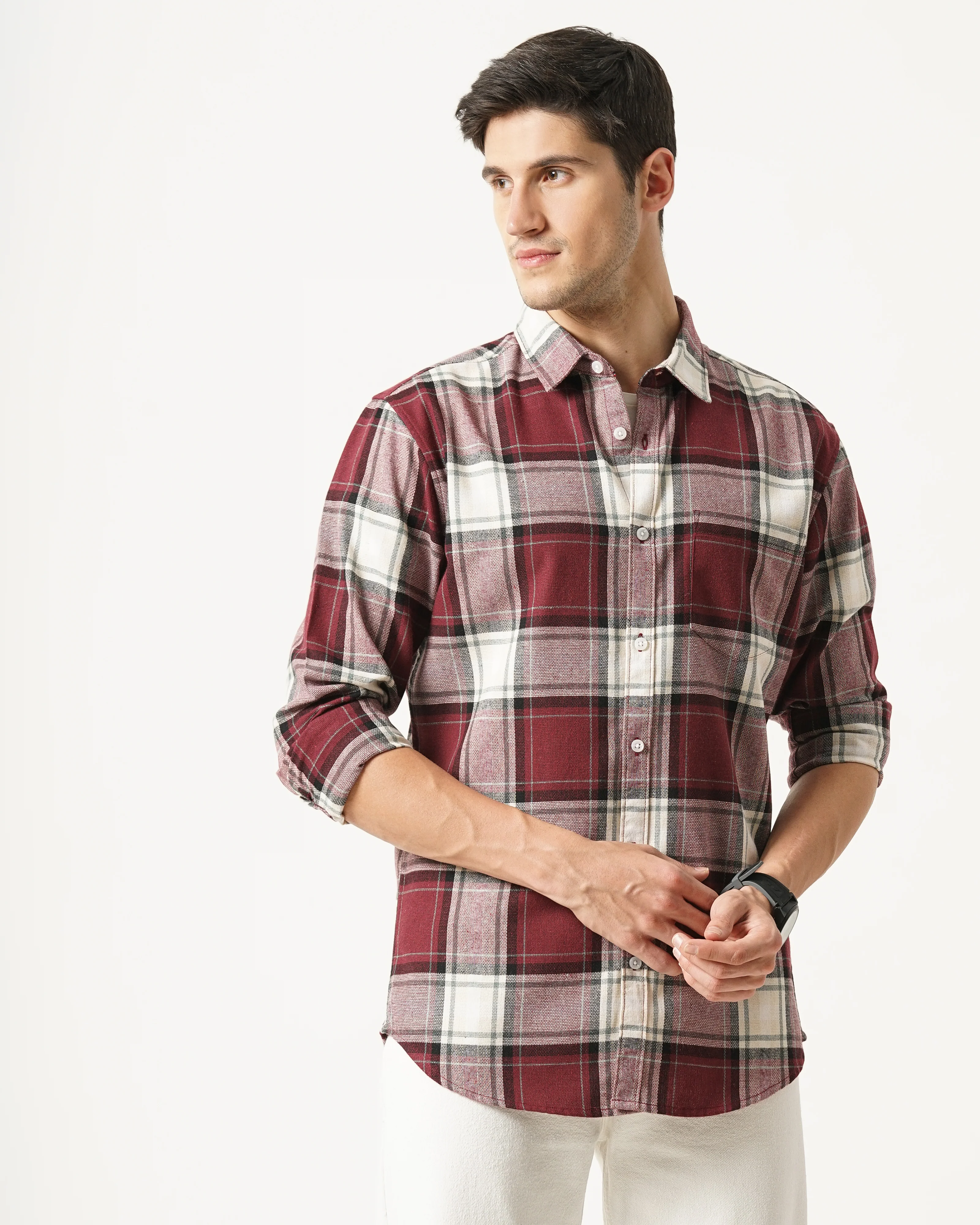 Men Red Cotton Slim Shirt