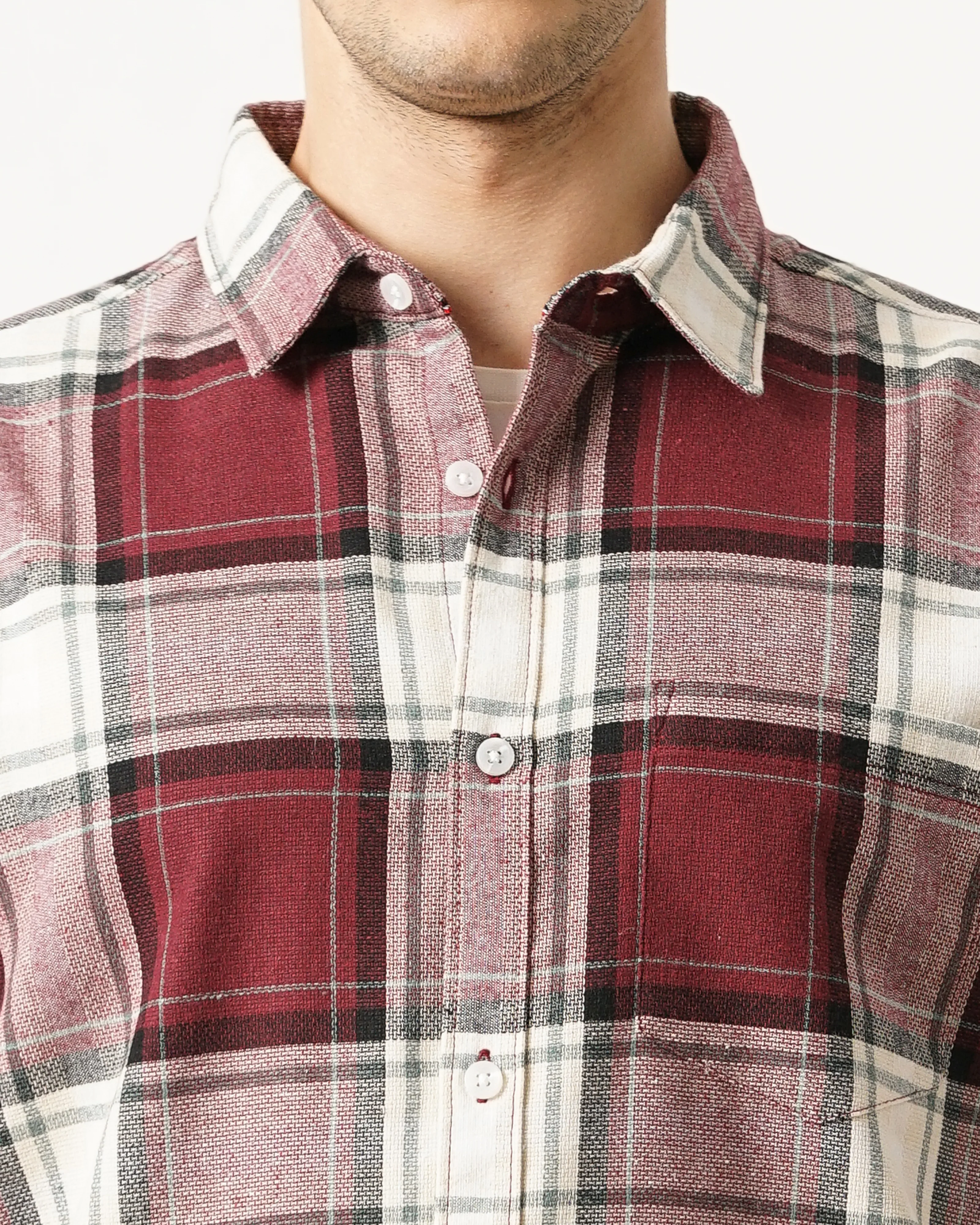 Men Red Cotton Slim Shirt - Image 2