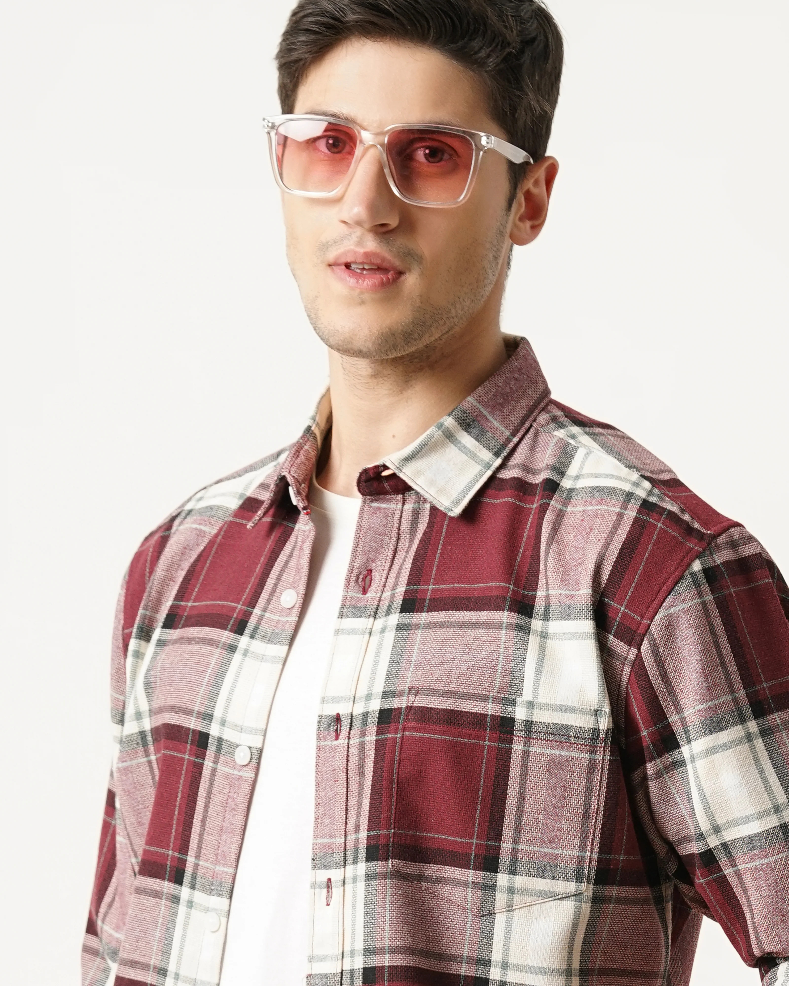 Men Red Cotton Slim Shirt - Image 3
