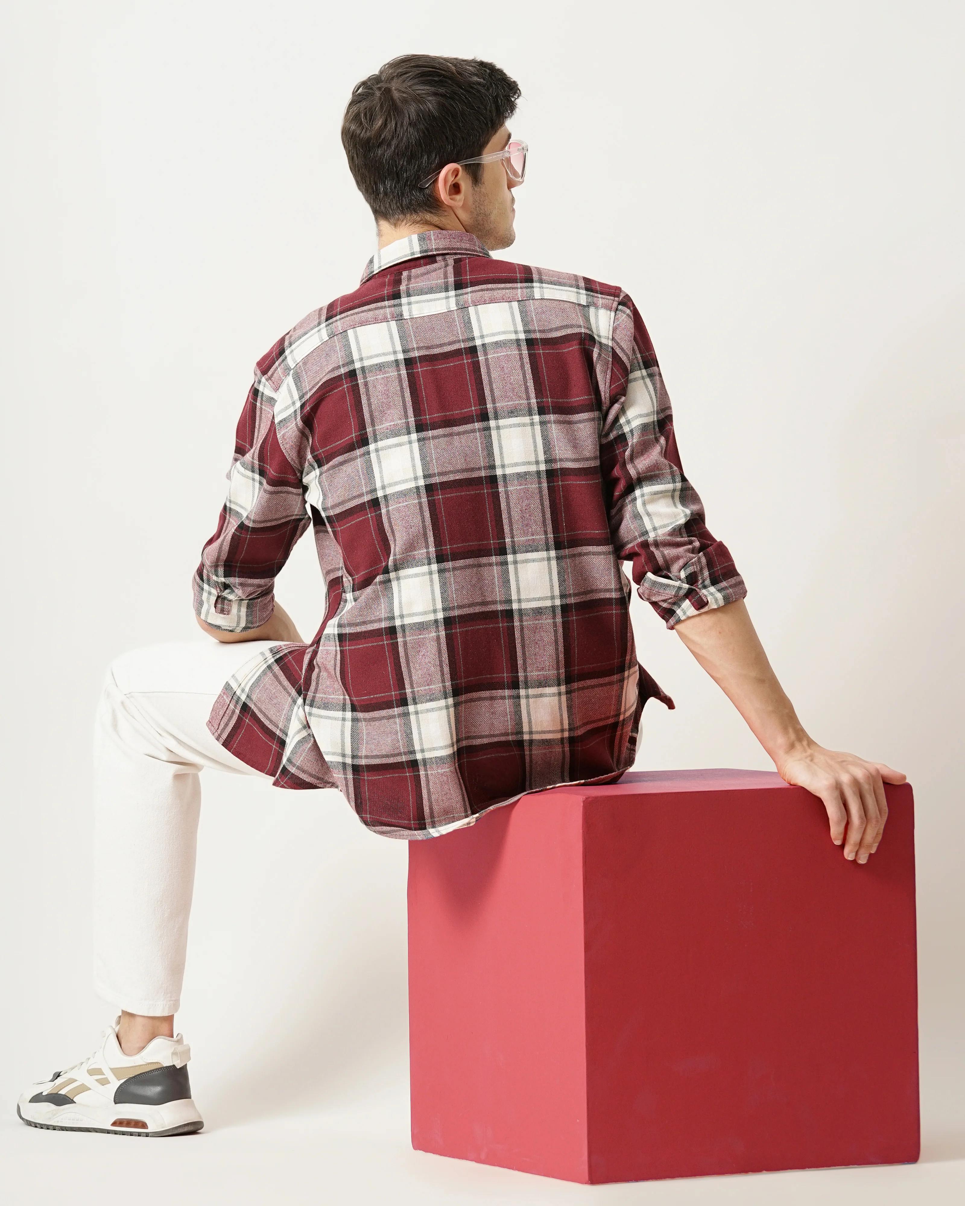 Men Red Cotton Slim Shirt - Image 4