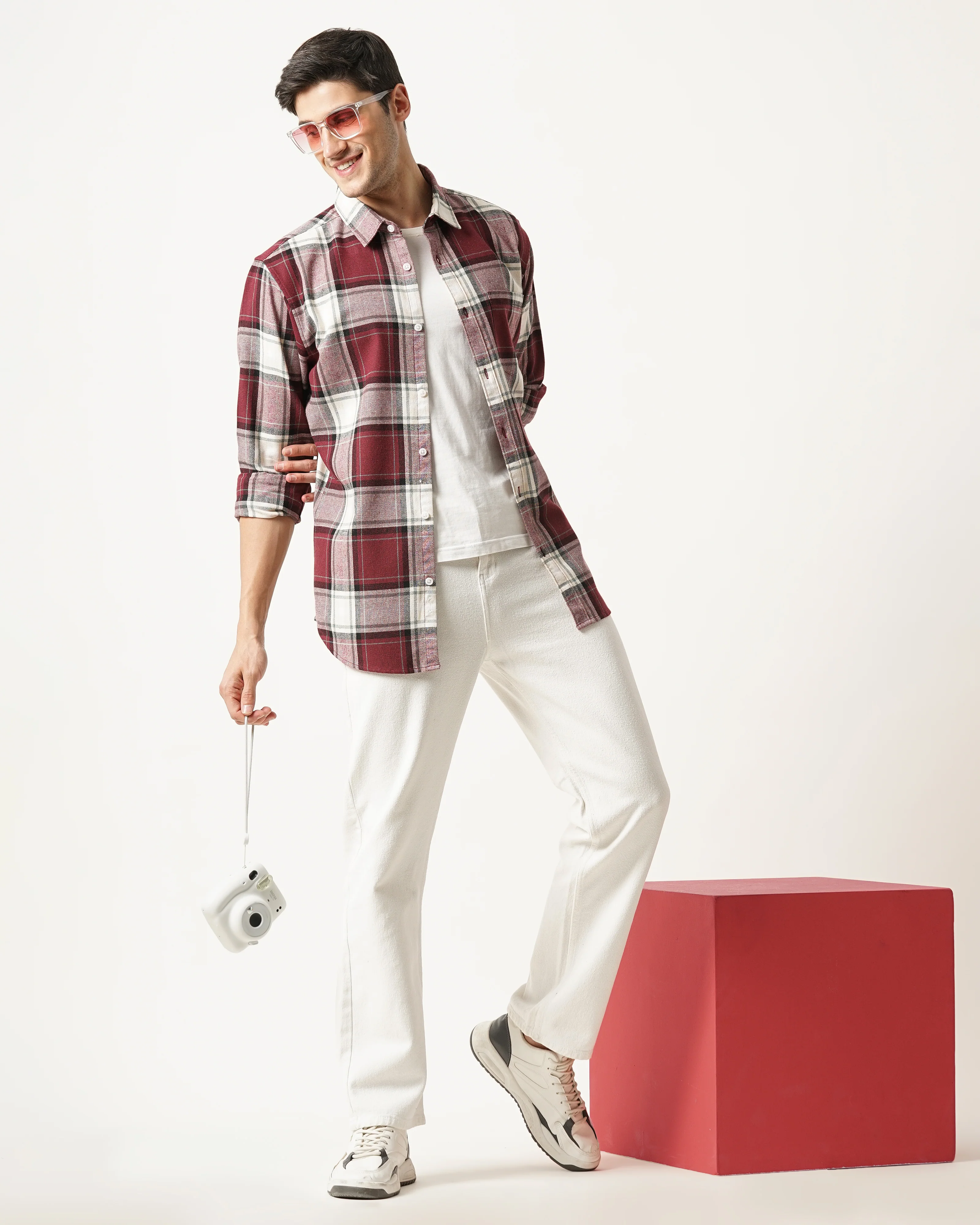 Men Red Cotton Slim Shirt - Image 6