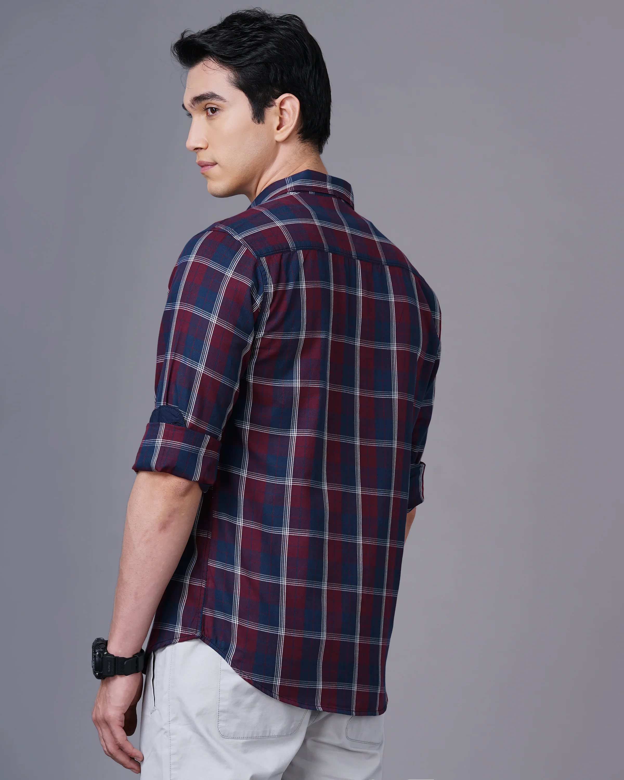 Men Red Cotton Slim Shirt - Image 3
