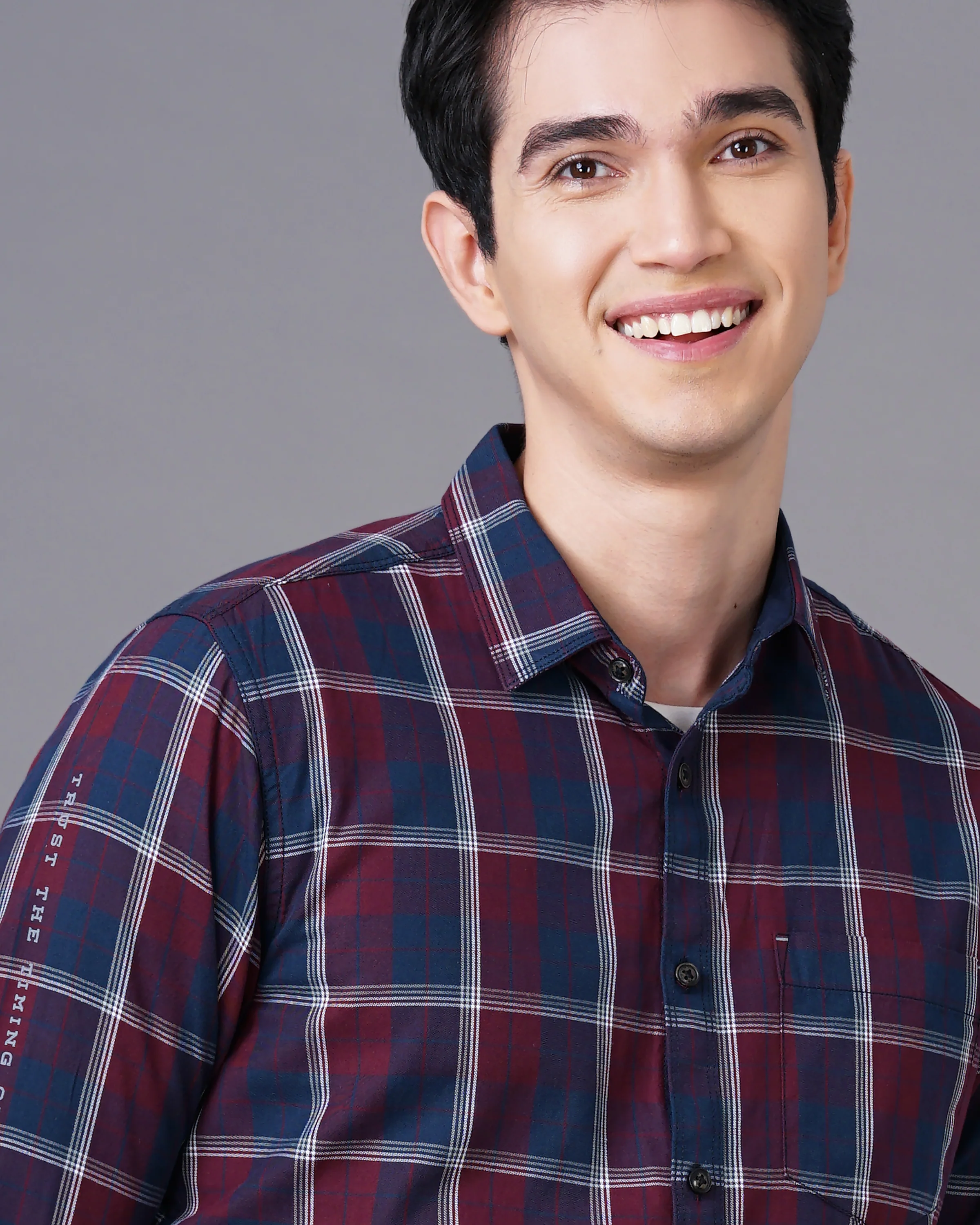 Men Red Cotton Slim Shirt - Image 5