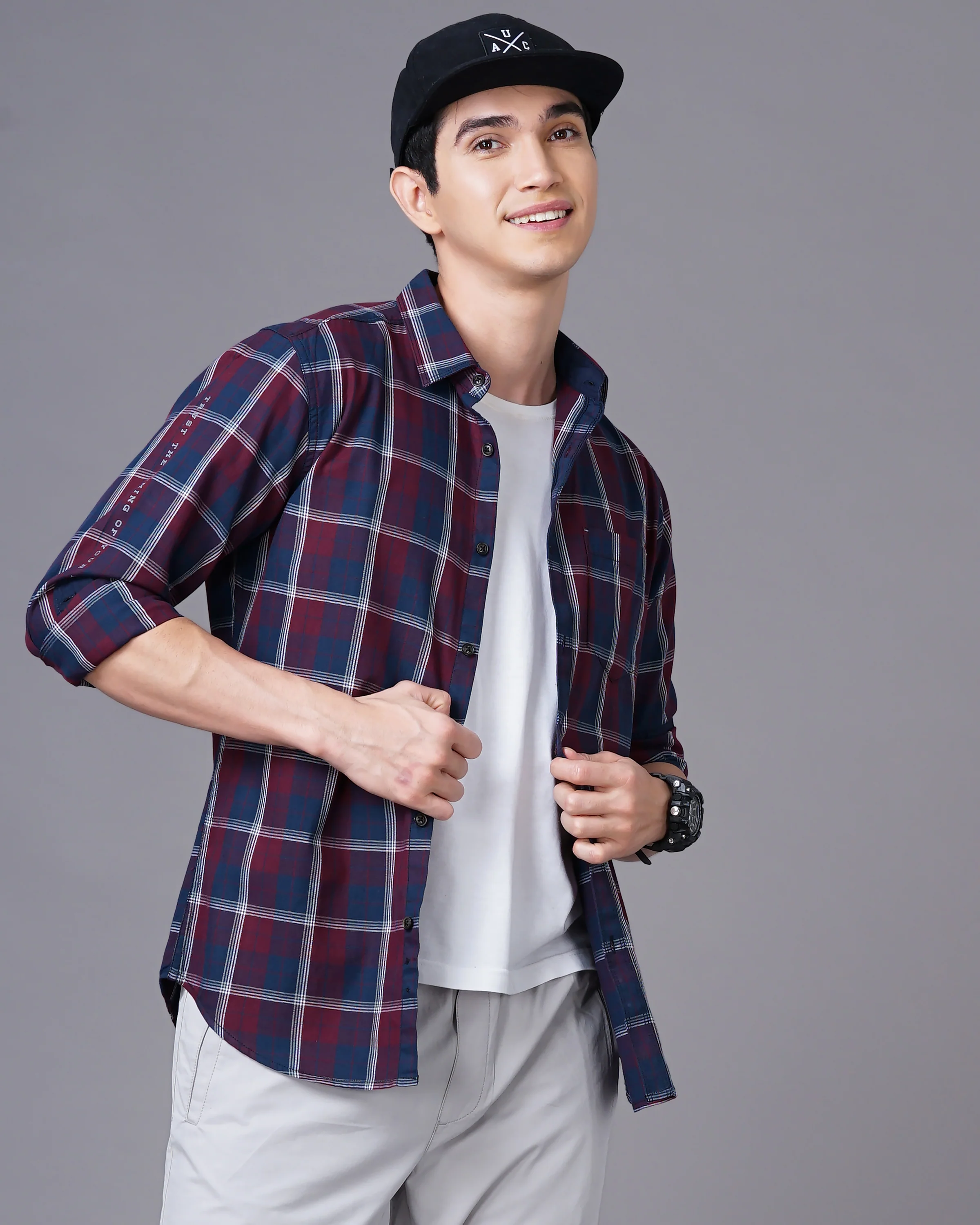 Men Red Cotton Slim Shirt - Image 7