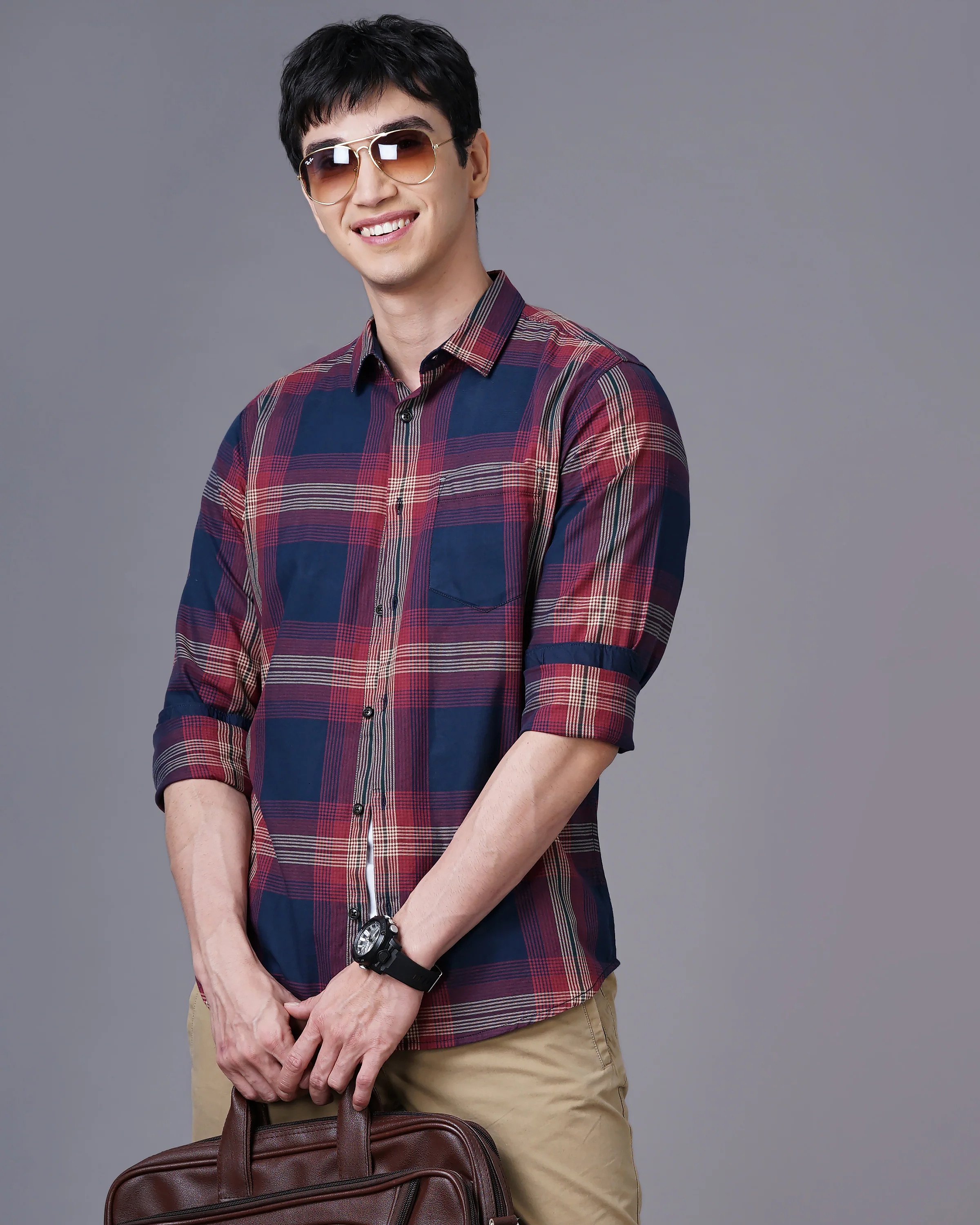 Men Red Cotton Slim Shirt