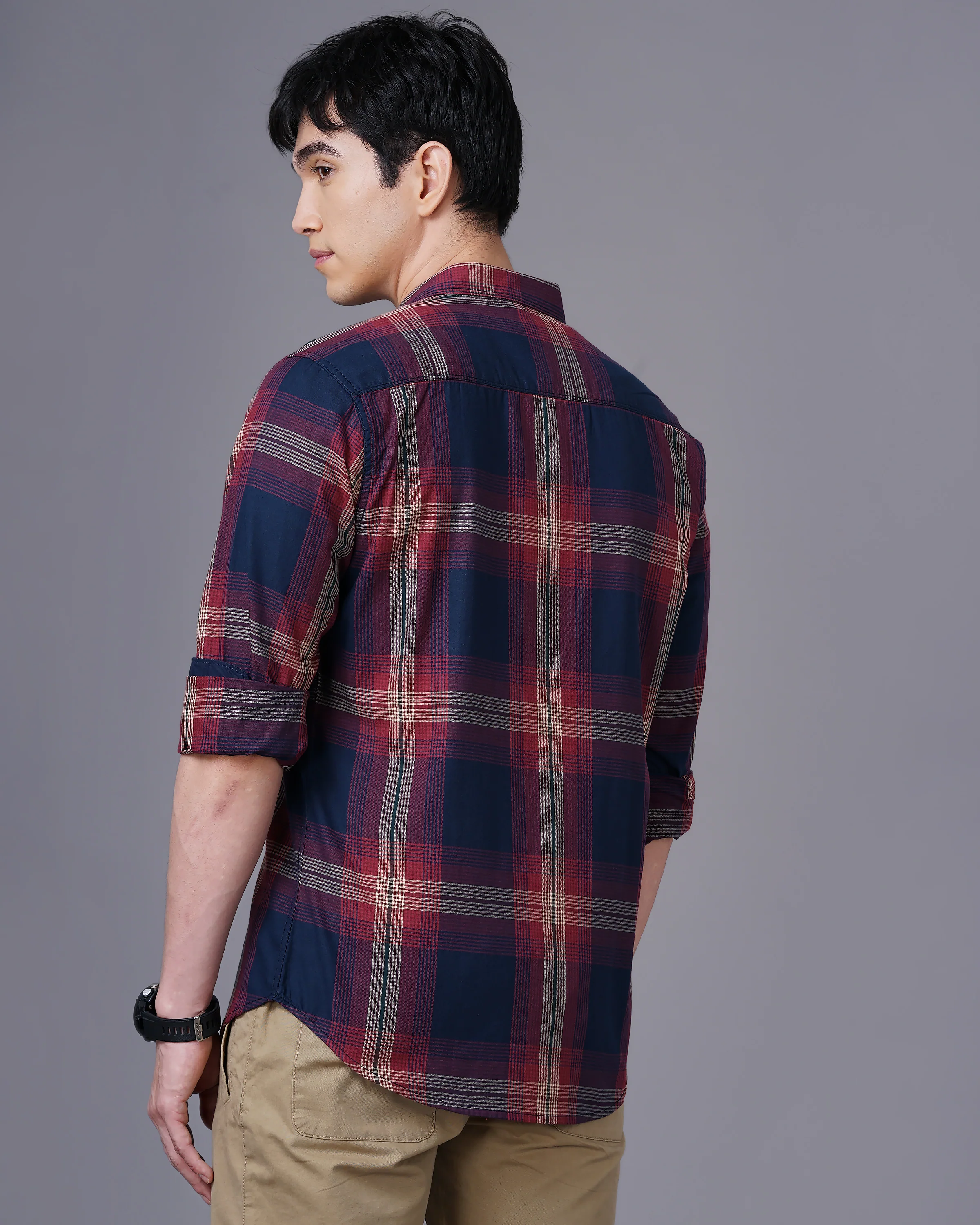 Men Red Cotton Slim Shirt - Image 3