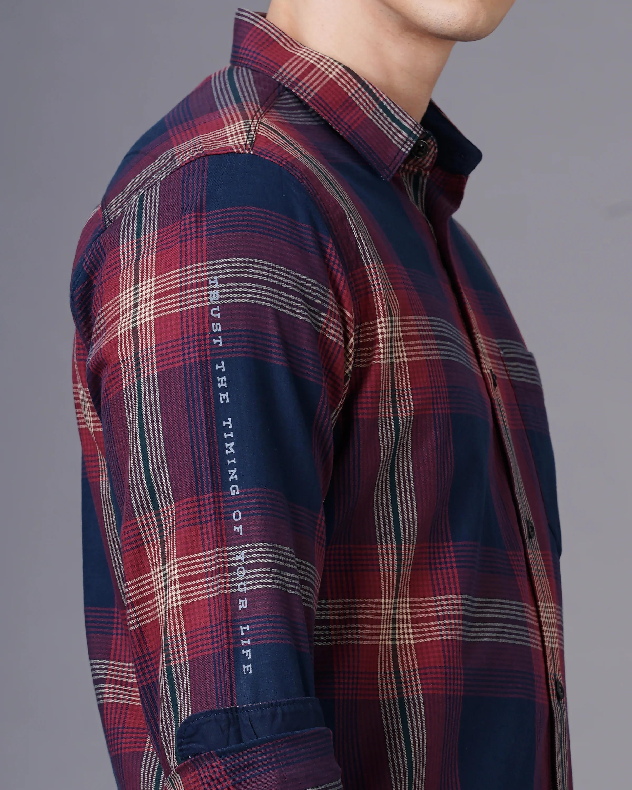 Men Red Cotton Slim Shirt - Image 4