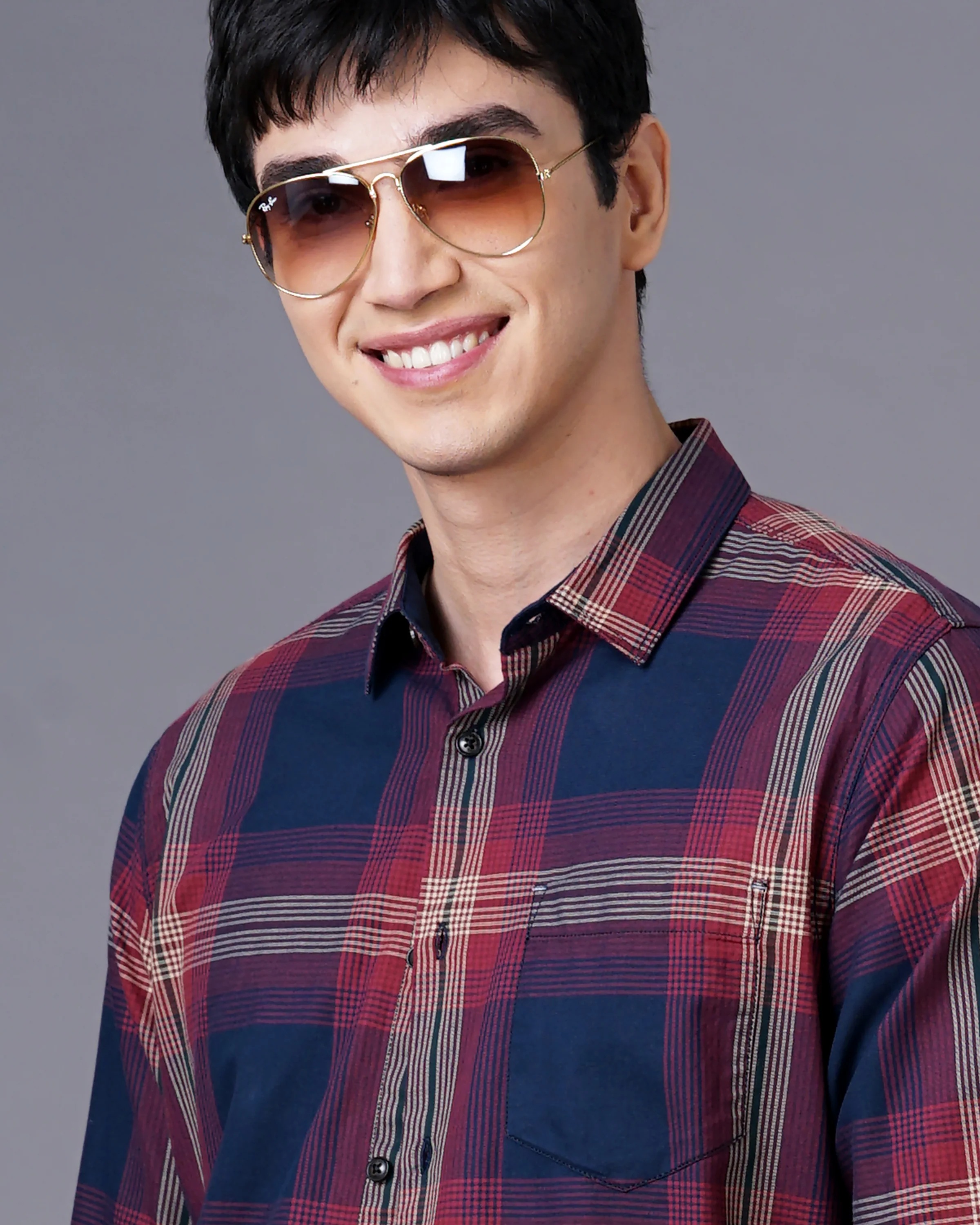 Men Red Cotton Slim Shirt - Image 5