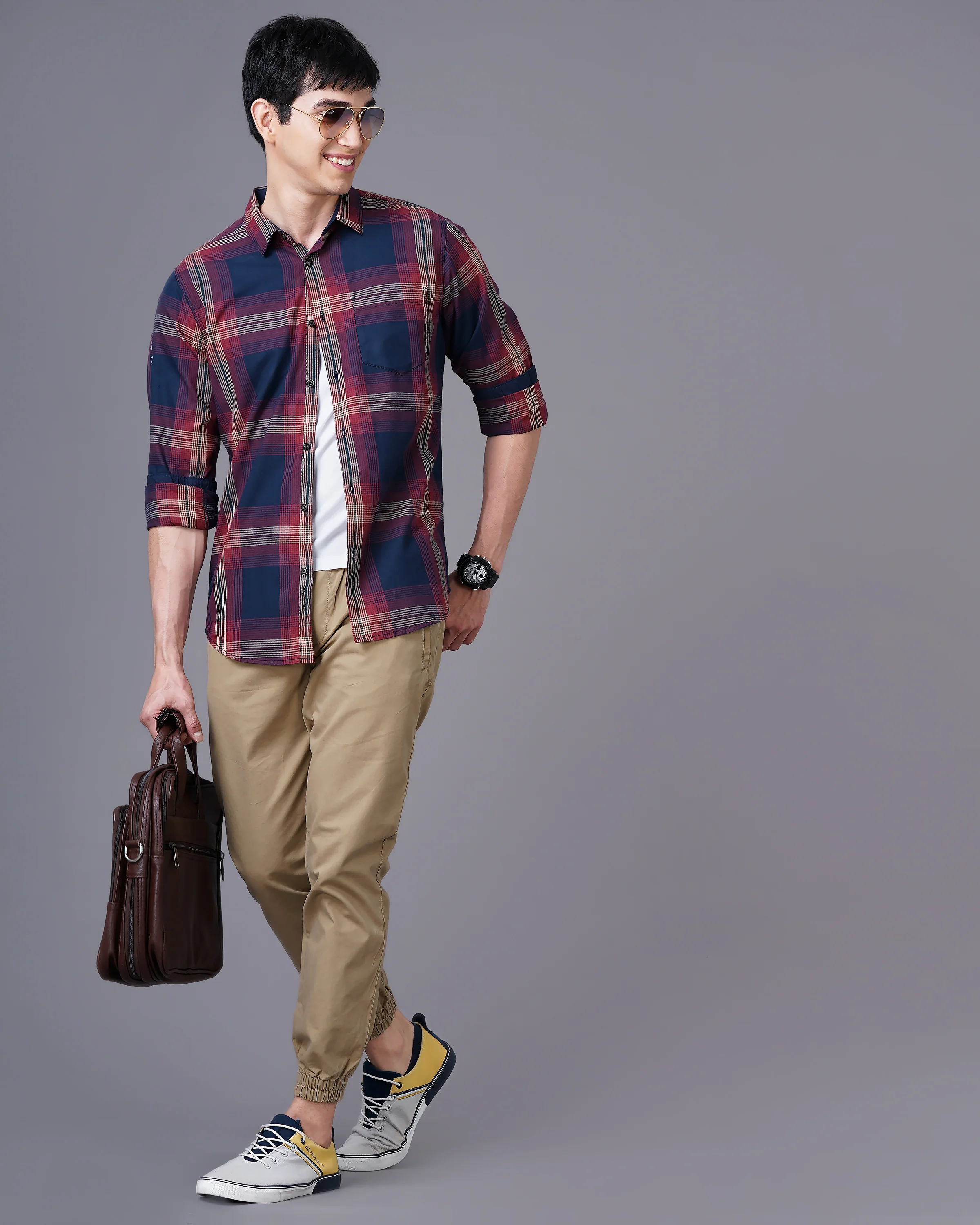 Men Red Cotton Slim Shirt - Image 6
