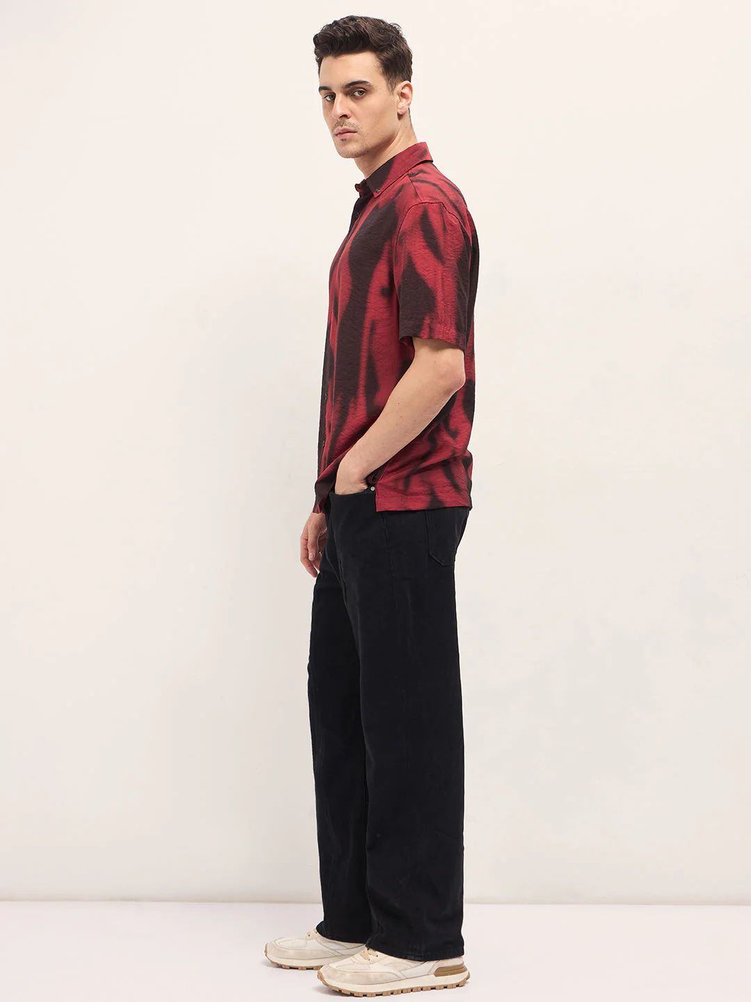 Men Red Digital Print Relax Fit Casual Shirt - Image 3